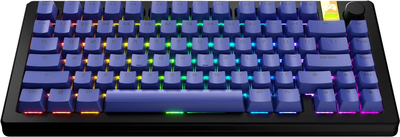 The text on the image reads:
ESC F1 F2 F3 F4 F5 F6 F7 F8 F9 F10 F11 F12 ~ 11 2G 3# 4$ 5% 6 78 8 9( 0) ) Del 11 Q W E R T Y U I O P [ I 1 PgUp A S D F G H J K L : ASCEND PgDn Z X C V B N M < > / End Ctrl Alt Alt Fn