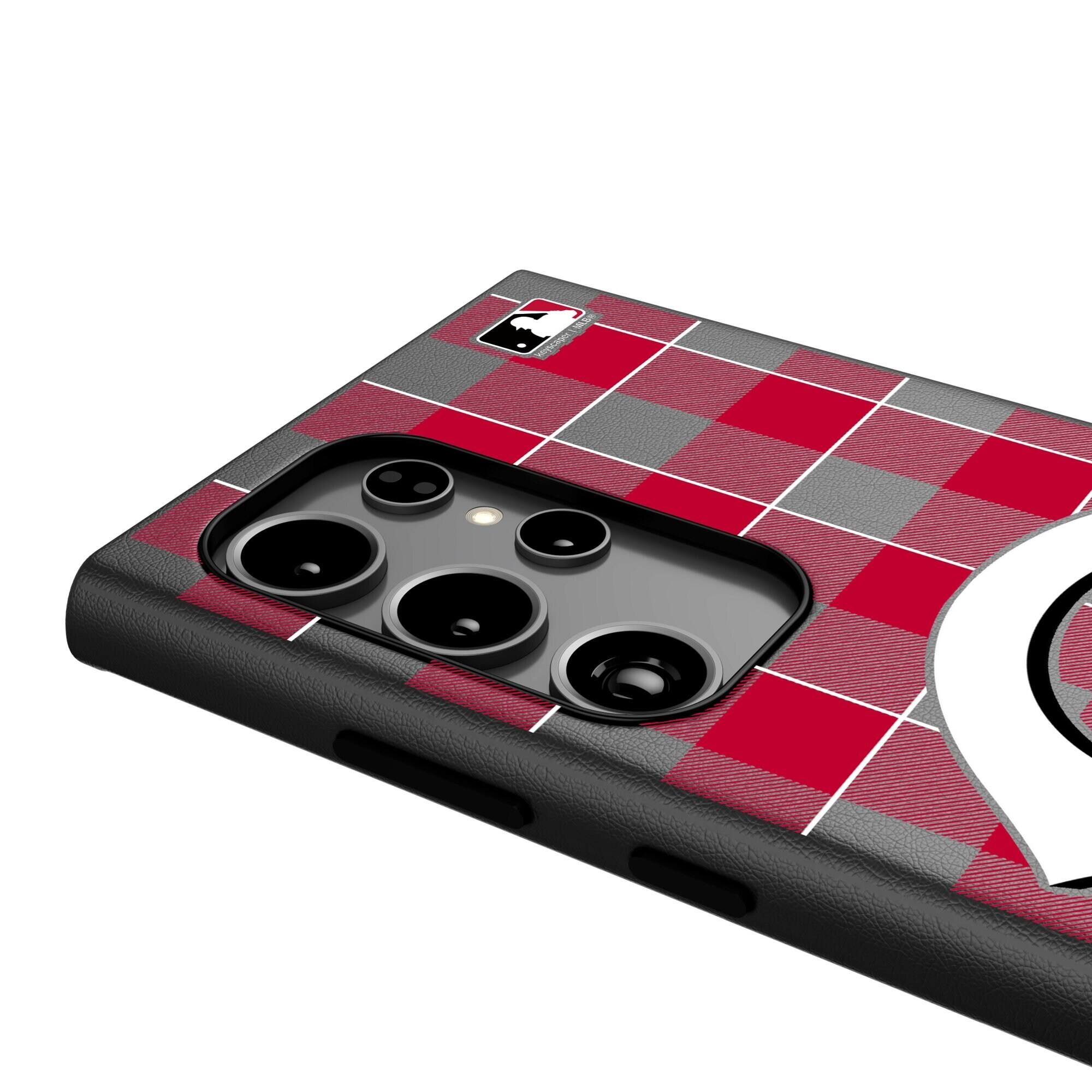 Alt View 3. Keyscaper - Cincinnati Reds Plaid Galaxy Magnetic Bump Case - S24 - Black.