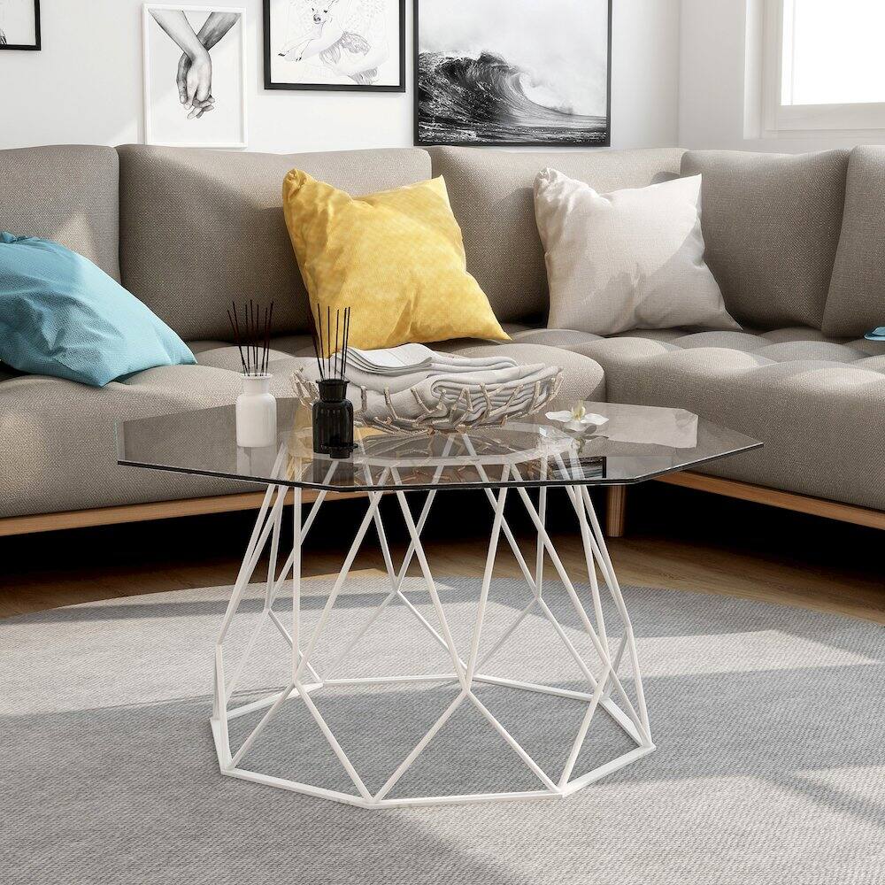 Angle. Furniture of America - Growder Contemporary Glass Top Coffee Table - White.
