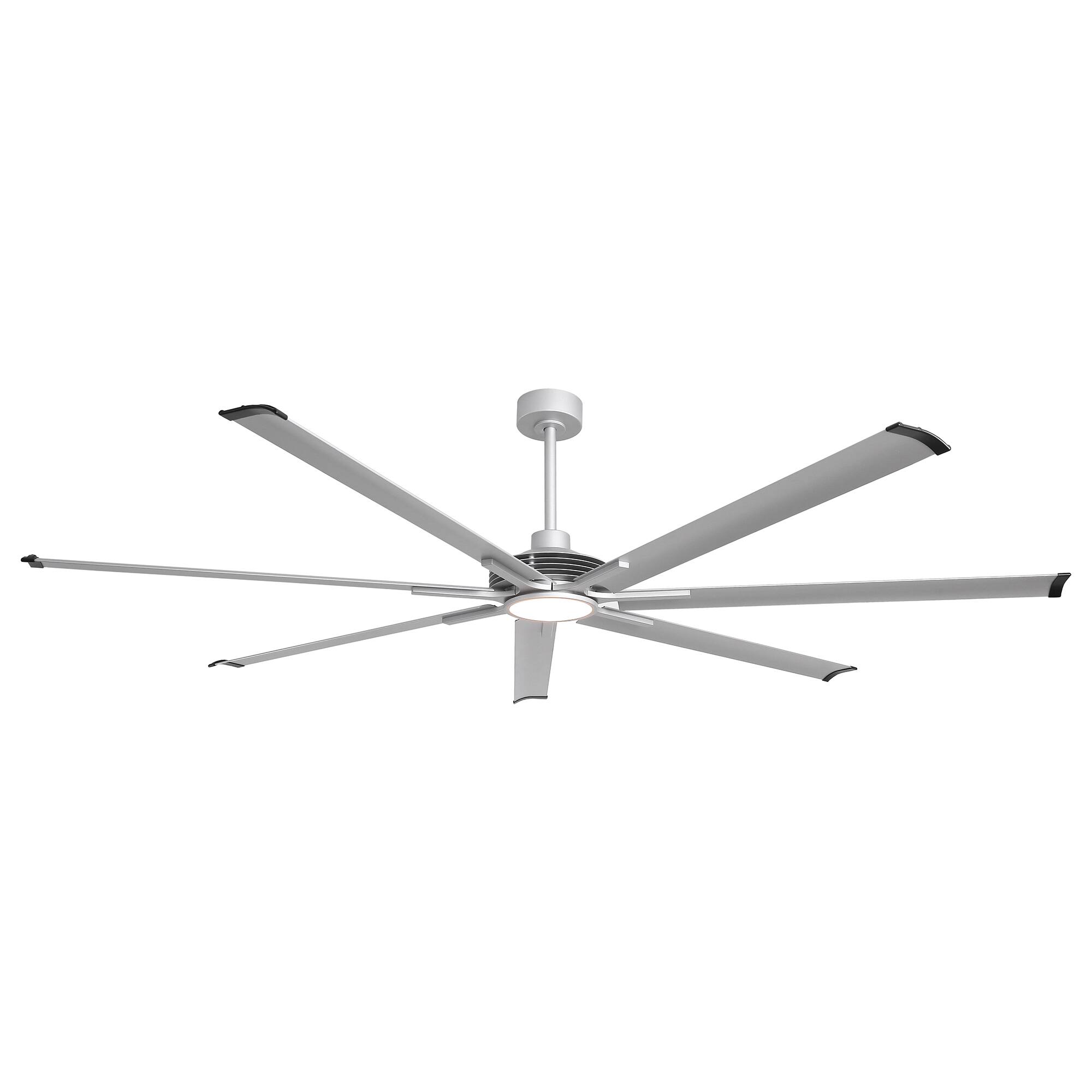 Alt View 1. Parrot Uncle - 84" Indsutrial Aluminum Extra Large Ceiling Fan with Light, Aluminum Blades and Remote - Silver.