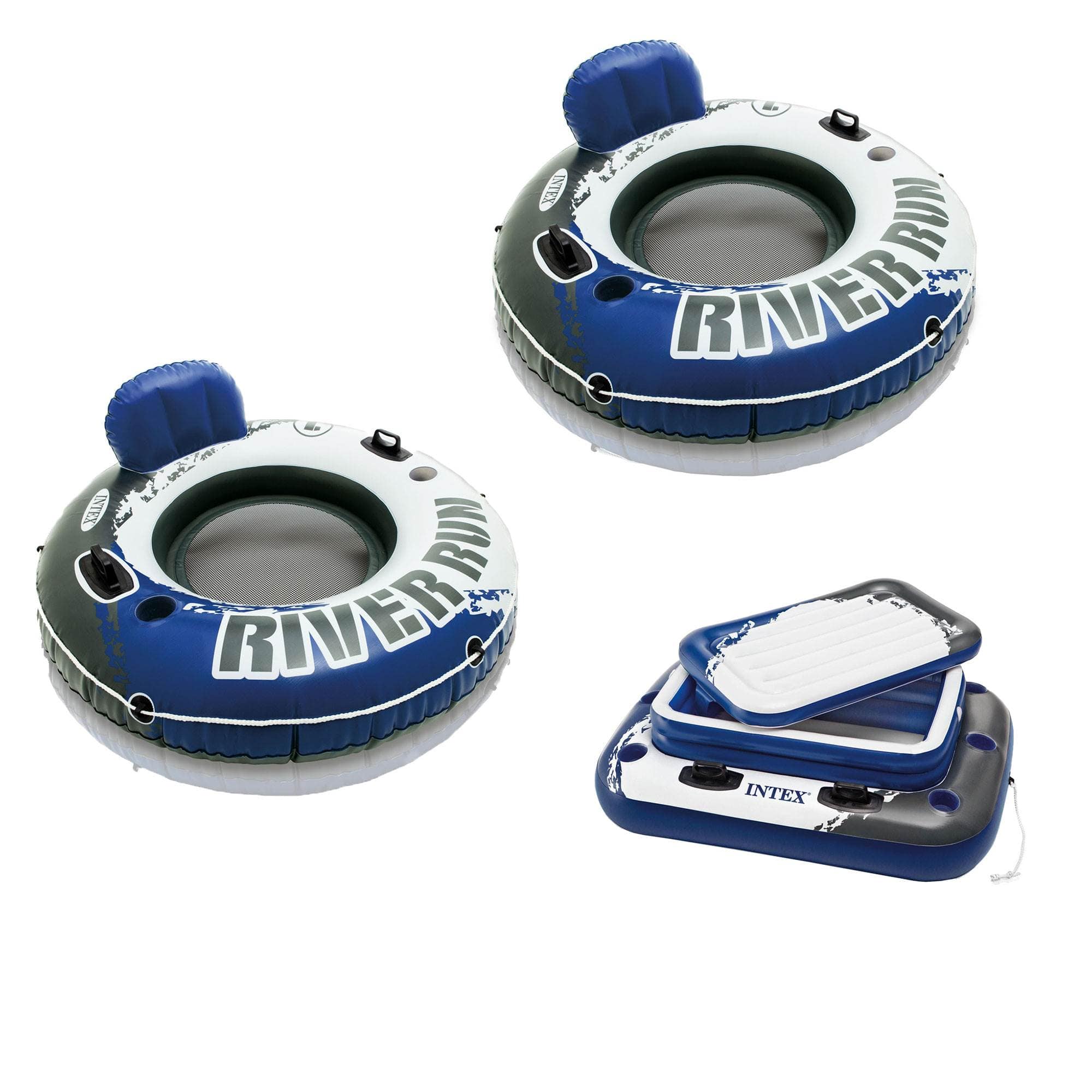 Intex - Inflatable Mega Chill II 72 Can Cooler Float and Inflatable Tube (2 Pack) - Blue