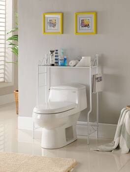 Kings Brand Furniture - Over the Toilet Bathroom Rack - White / Marble Top