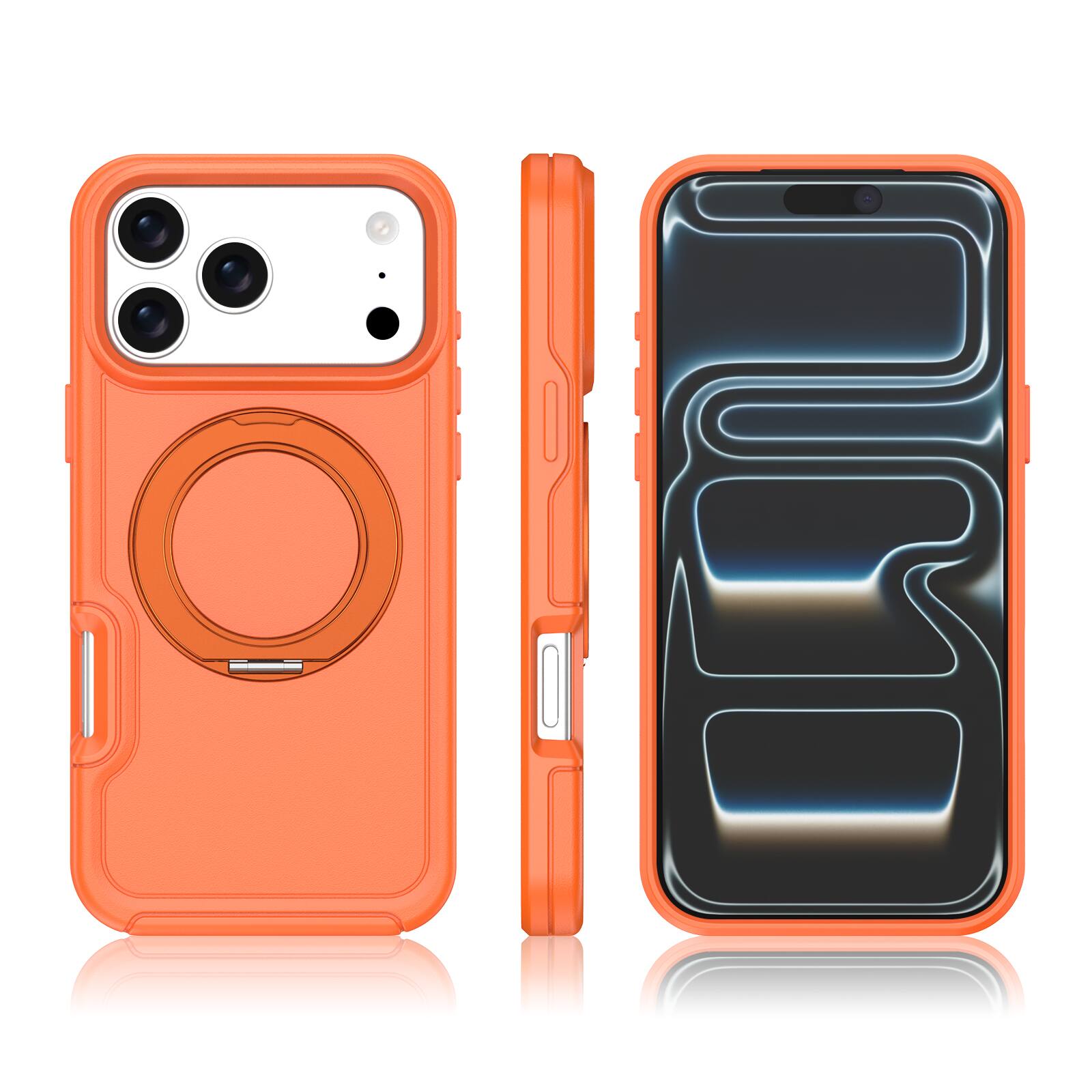 Alt View 1. Dteck - for Apple iPhone 17 Pro Rugged Shockproof Case,Heavy Duty PC+TPU Dual Layer Protective Cover with 360 Ring Kickstand - Black.