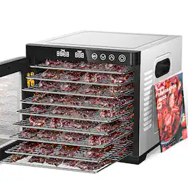 KEINVE - Food Dehydrator Machine, 9 Stainless Steel Trays Jerky Dryer with Digital Adjustable Timer & Temperature Control - Silver