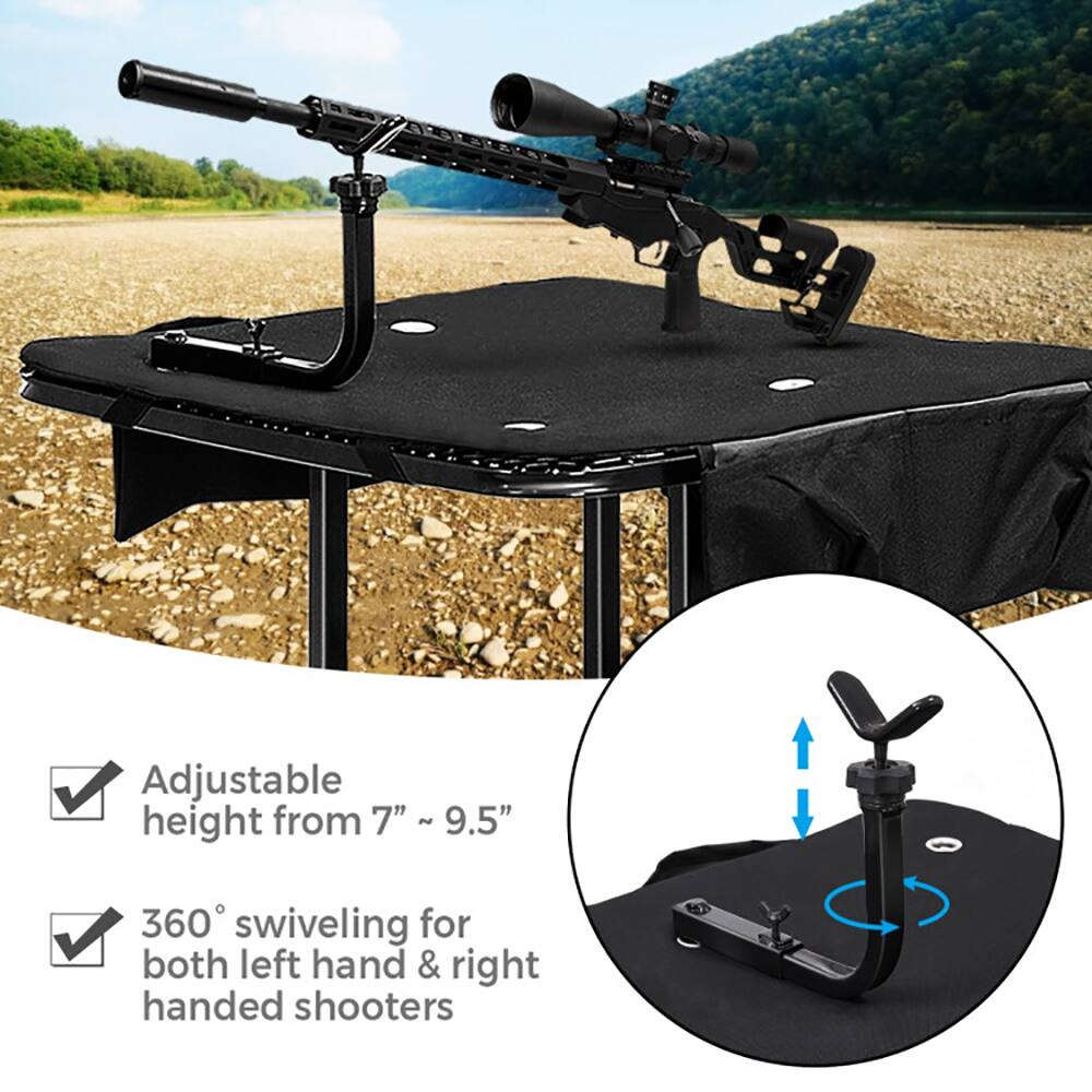Adjustable height from 7" ~ 9.5"  
360° swiveling for both left hand & right handed shooters