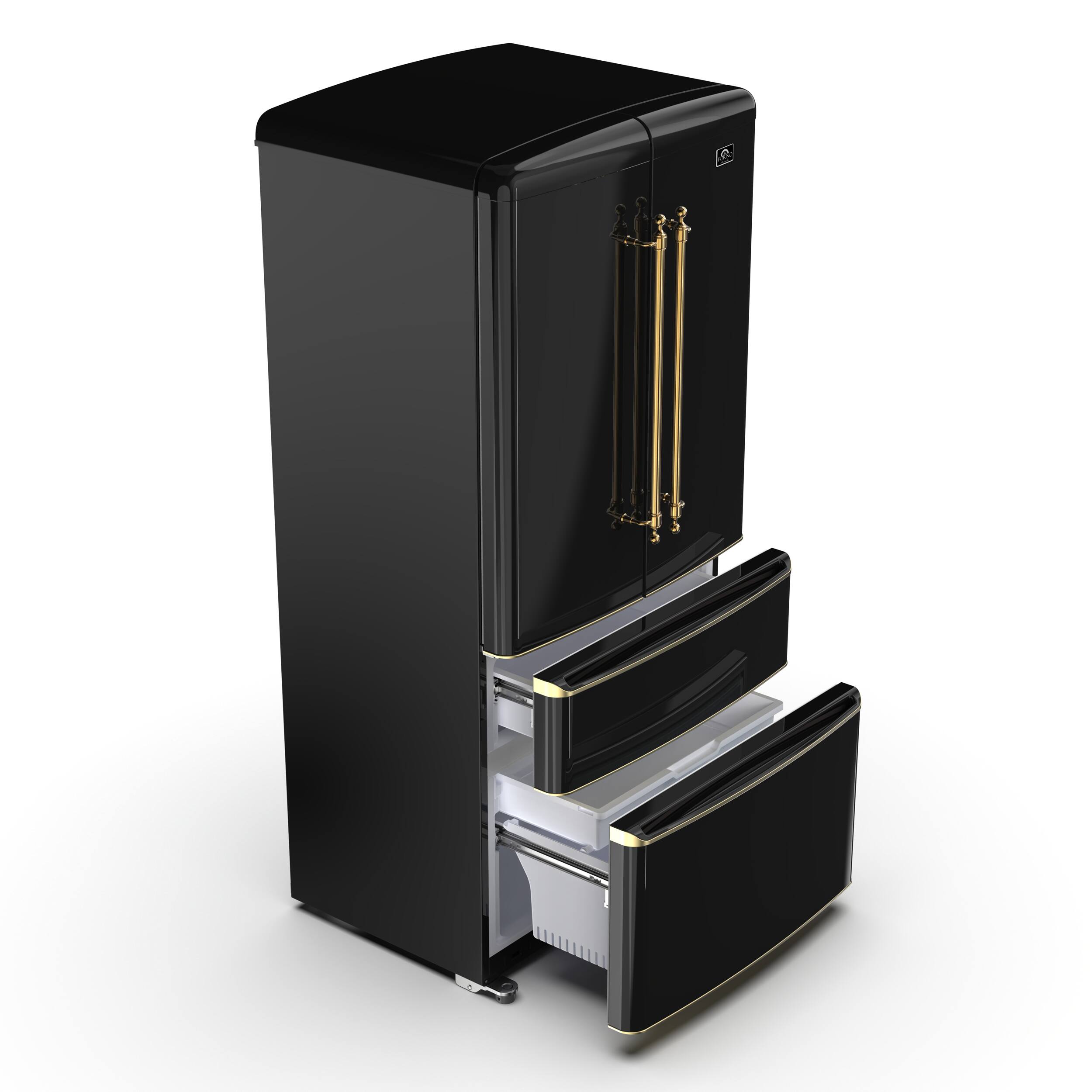 Alt View 5. Forno Appliances - Luigi 18 Cu. Ft. Counter-Depth French Door Refrigerator with Antique Brass Handles - Black.