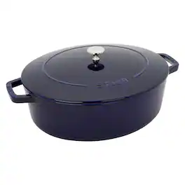 Staub - Cast Iron 6.25-qt Shallow Oval Dutch Oven - Dark Blue