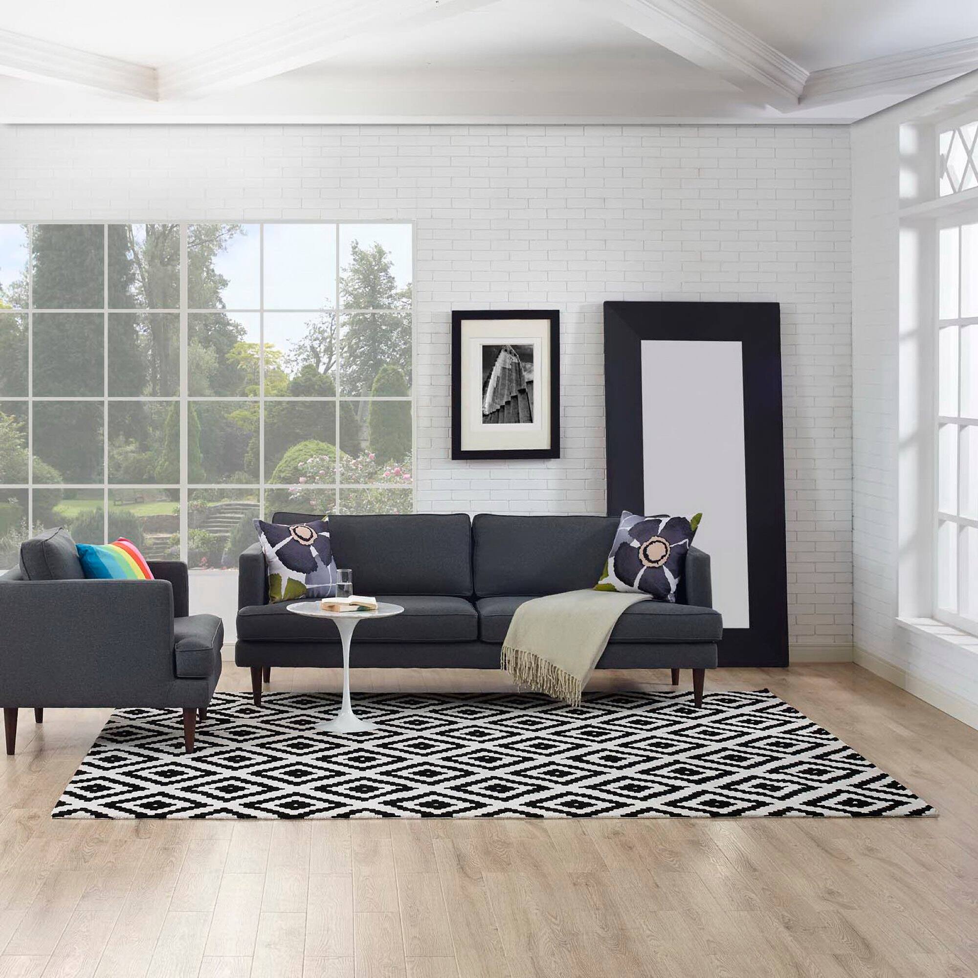 Modway - Alika Abstract Diamond Trellis Area Rug - Black and White