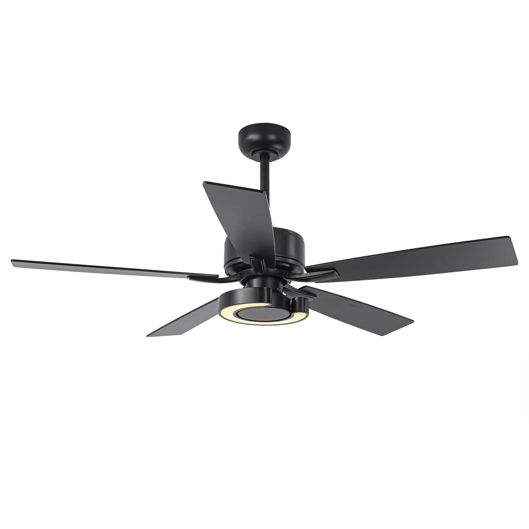 Alt View 6. Parrot Uncle - 52" Modern Intergatred LED Reversible Black Ceiling Fan with Light and Remote - Black.