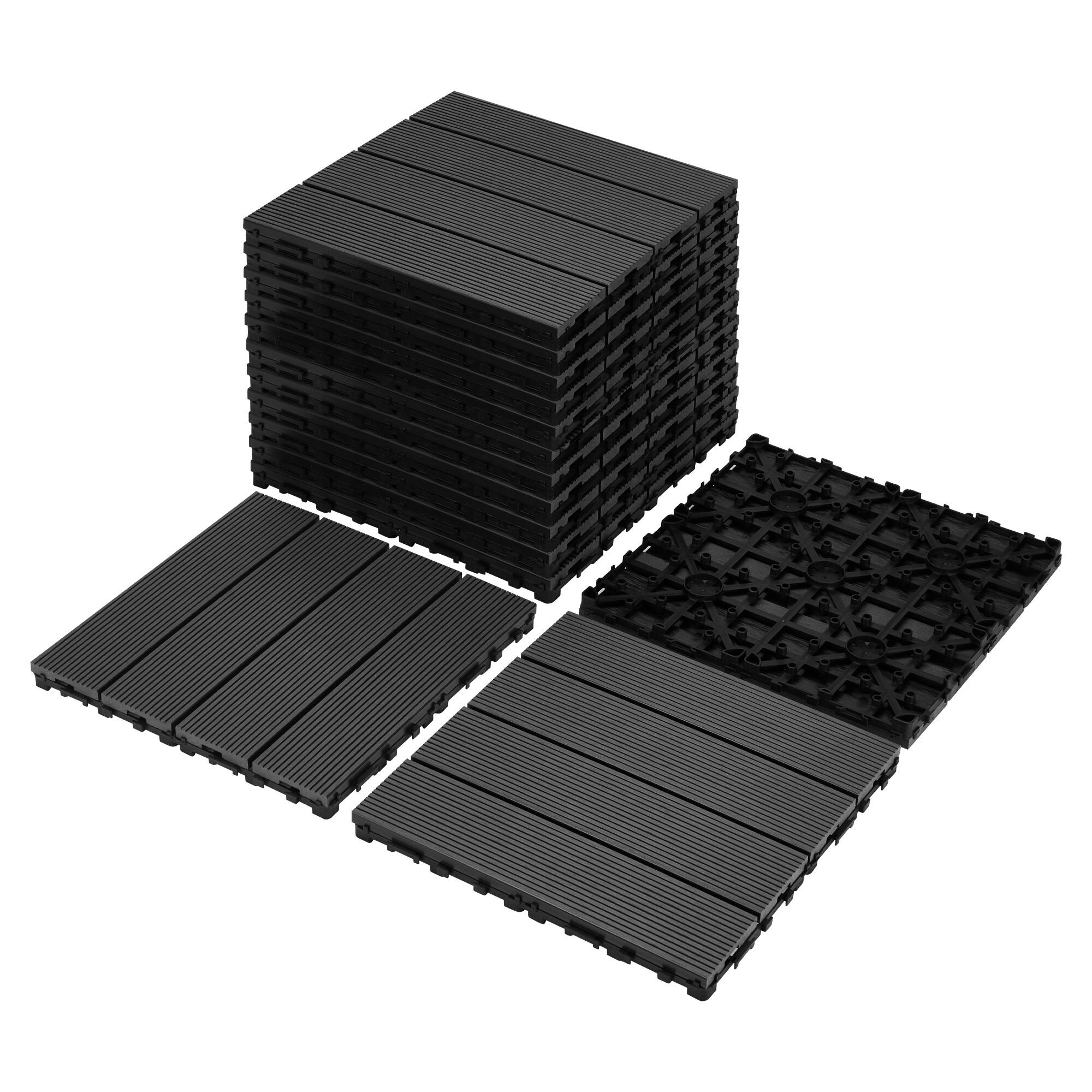 Angle. Mondawe - 11"x11" Square Patio Interlocking Deck Tiles(Pack of 9) - Black.