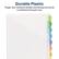Durable Plastic
Tough, tear-resistant dividers are strong and sturdy to withstand frequent use.
Calendar
Projects
To Do
Notes
Budget
Strategy
Timing