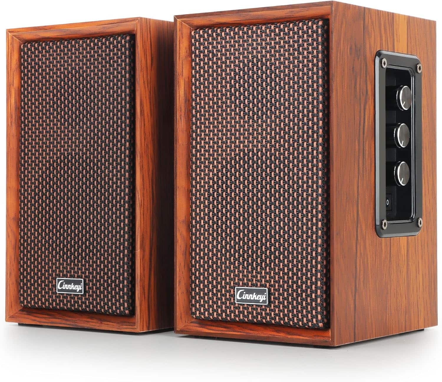 Stamp n Camp - Computer Speakers Bluetooth Bookshelf Speakers 2.0 AC Powered Wooden PC Speakers with Strong Bass 7.28" X 2 AC - default
