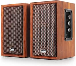 Stamp n Camp - Computer Speakers Bluetooth Bookshelf Speakers 2.0 AC Powered Wooden PC Speakers with Strong Bass 7.28" X 2 AC - default