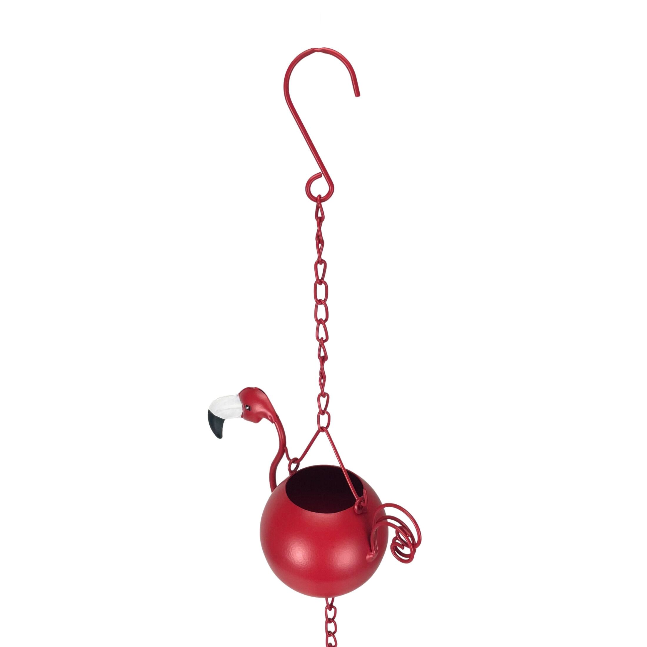 Alt View 9. Things2Die4 - 90-Inch Metal Rain Chain - 8 Portly Flamingos, 7" Long Each, Muted Red Finish - Red.