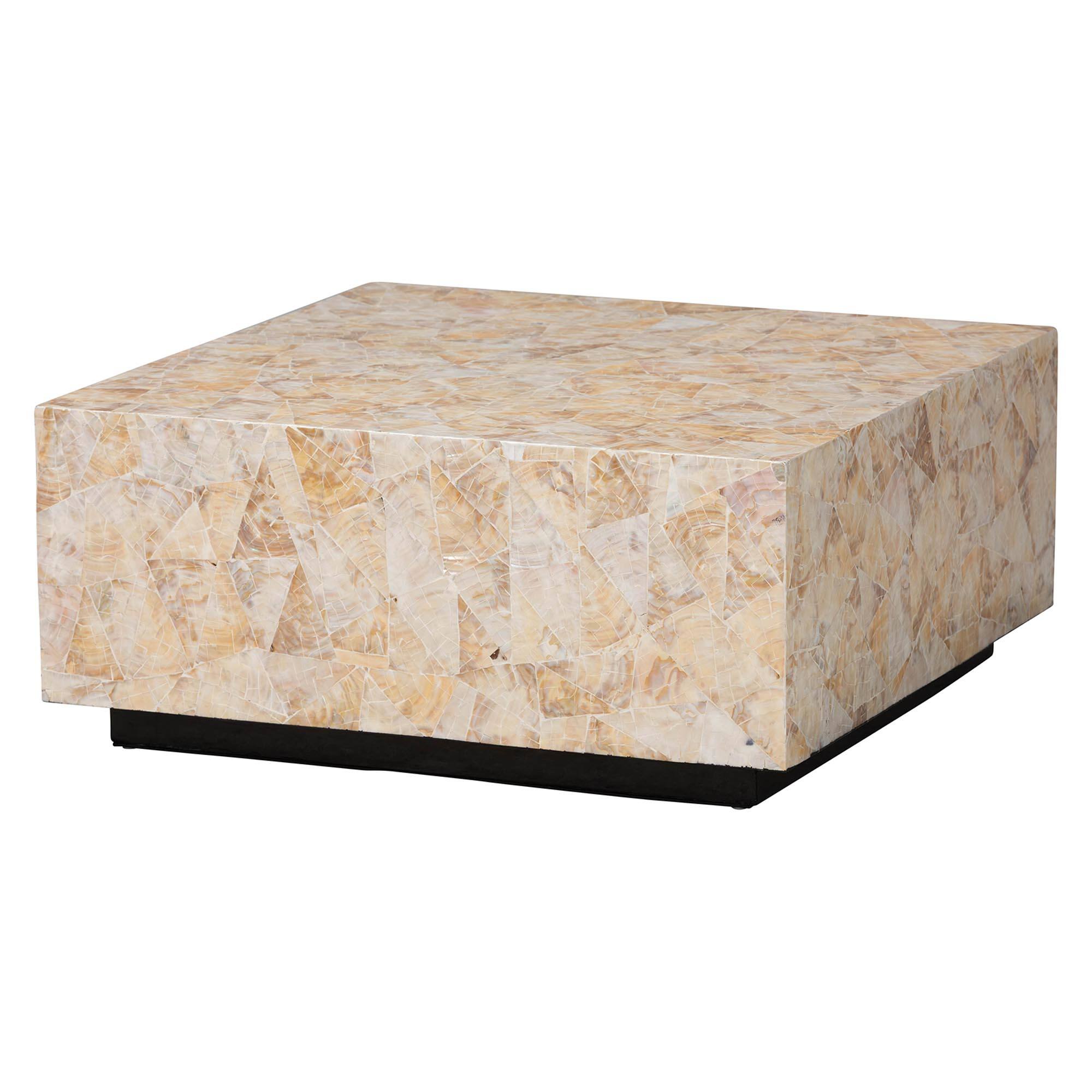 bali & pari Fraley Capiz Shell Coffee Table with Plinth Base Beige ...