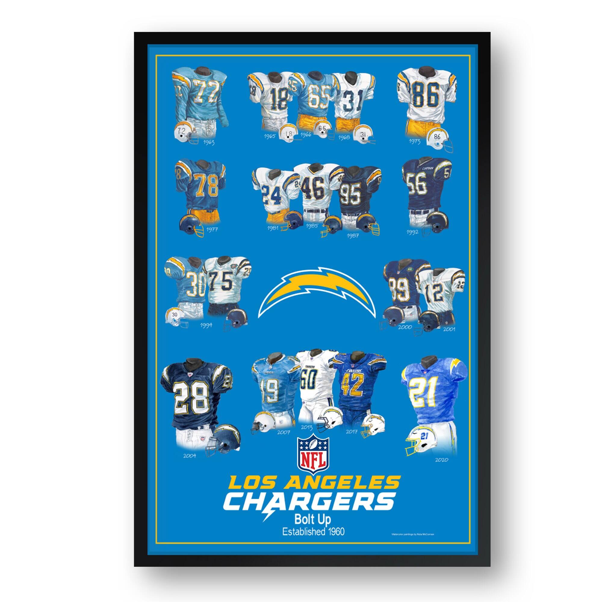 Los Angeles Chargers 14" x 20" Uniform Heritage Framed Art Print