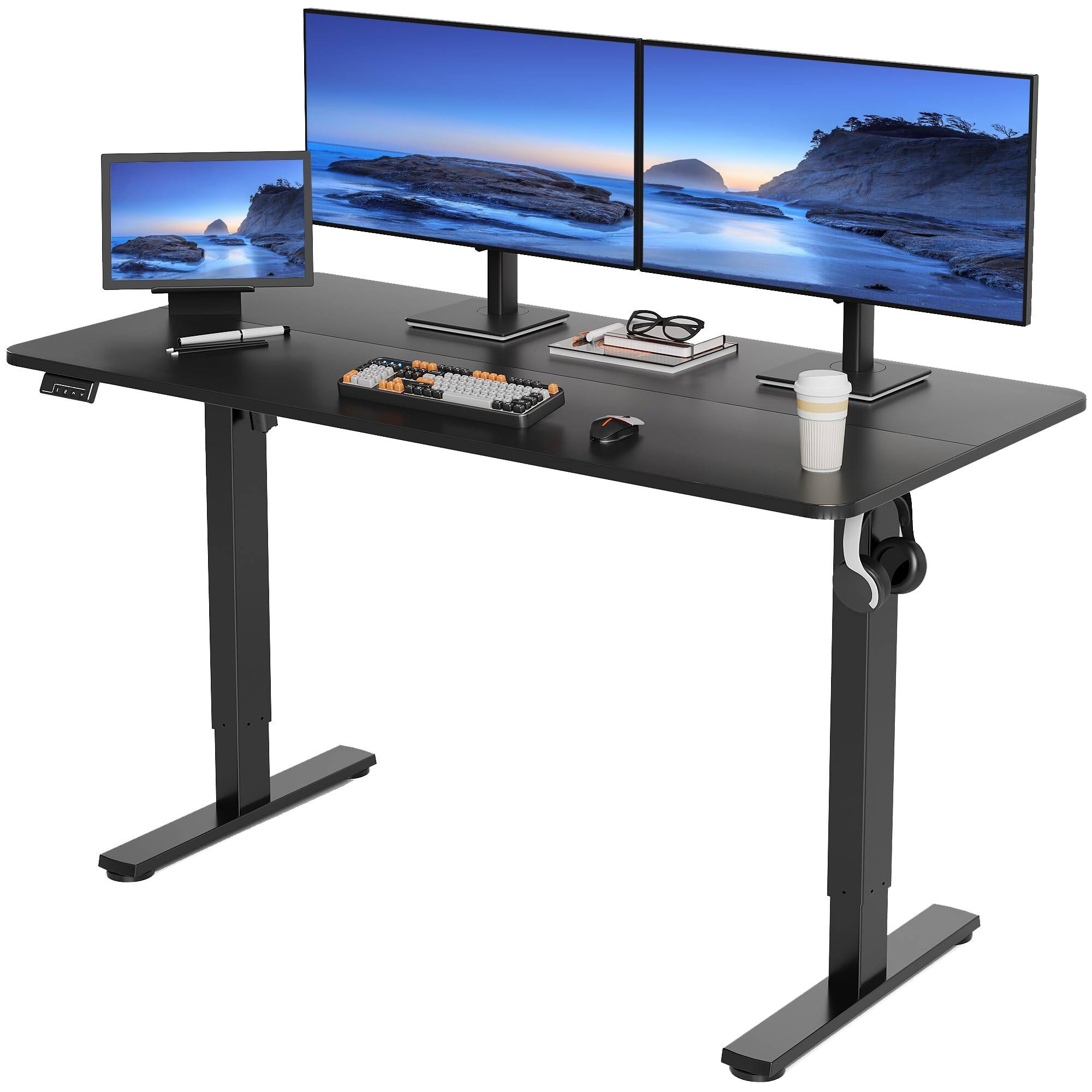 Front. Hirose Alice - Electric Standing Desk Adjustable Height, Sit Stand up Desktop for Home Office, Ergonomic Rising Computer T... - Black 55inches.