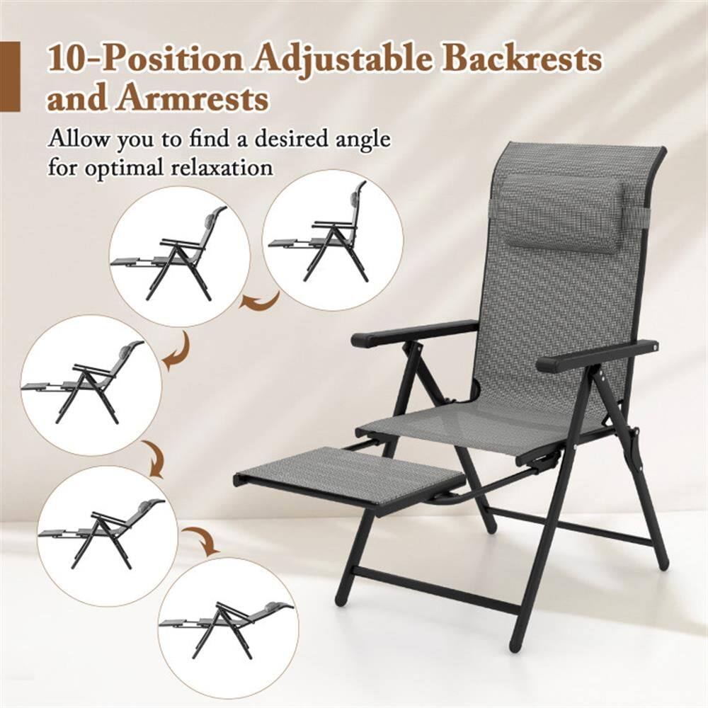 10-Position Adjustable Backrests and Armrests  
Allow you to find a desired angle for optimal relaxation
