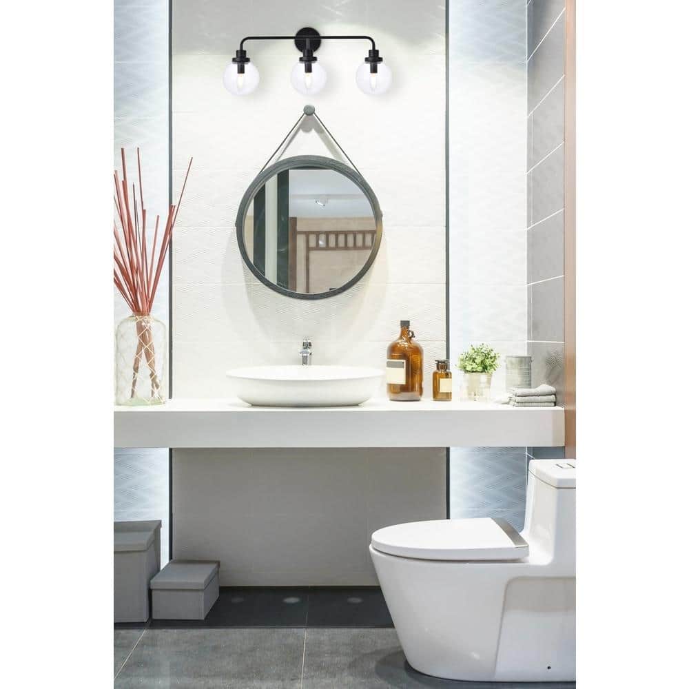 Living District - Hanson 3 lights bath sconce in black with clear shade - Black And Clear Shade price history on PriceWatchPro