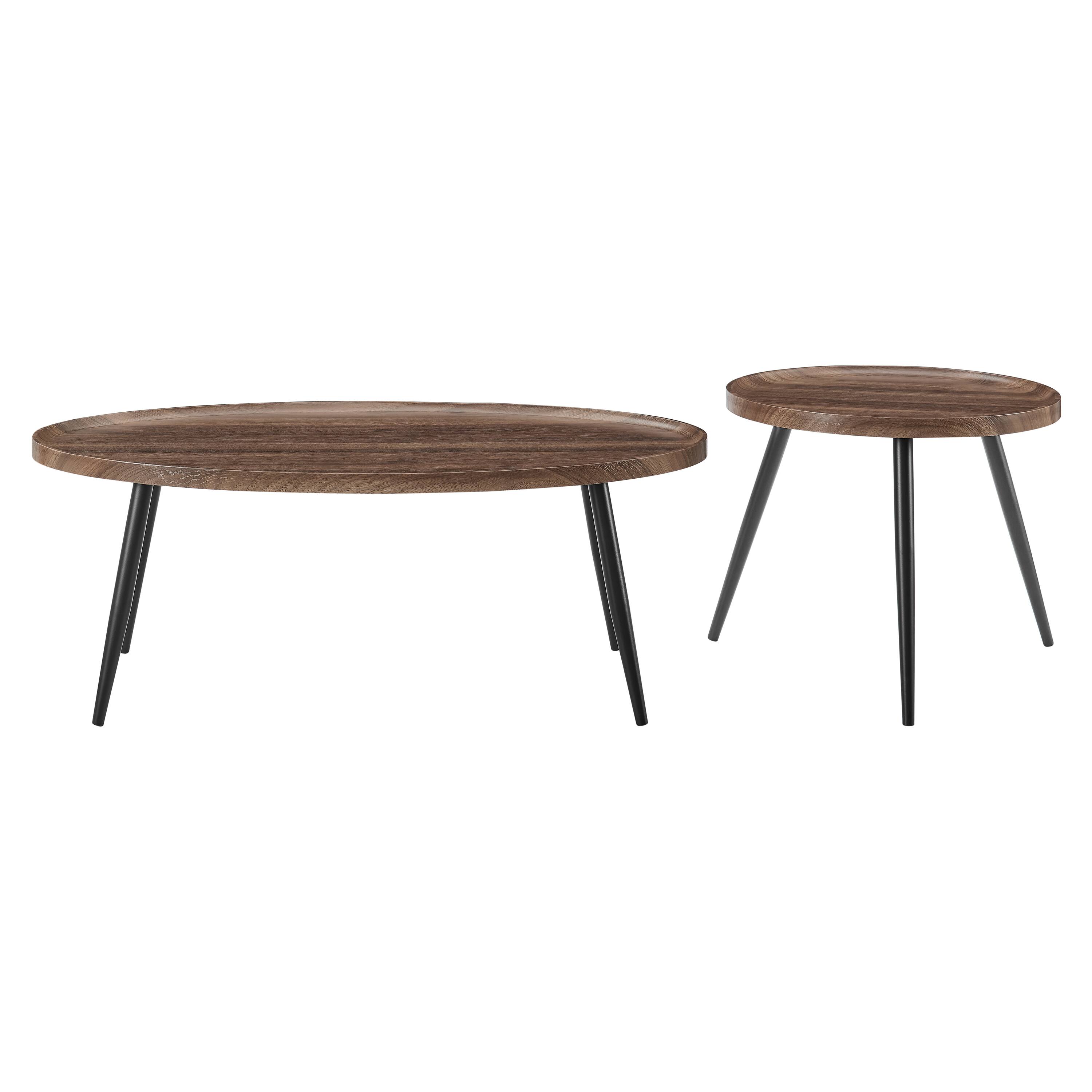 Alt View 7. Danya B - Paxton Nesting 2 Piece Coffee Table Set - Round and Oval - Walnut - Walnut, Black.