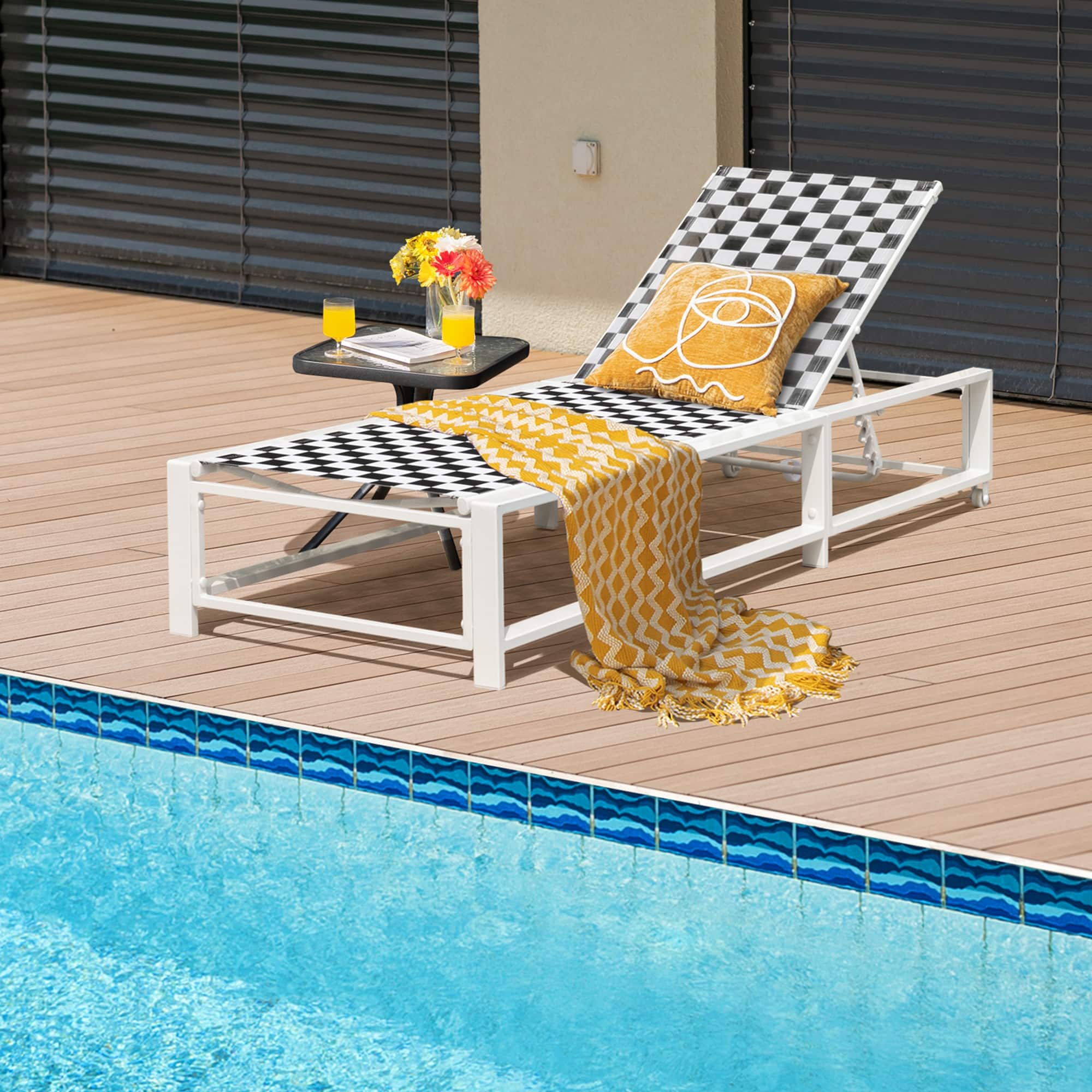 Costway - Patio Lounge Chair Chaise Adjustable Reclining Chair Garden Deck Wheel - Black, White