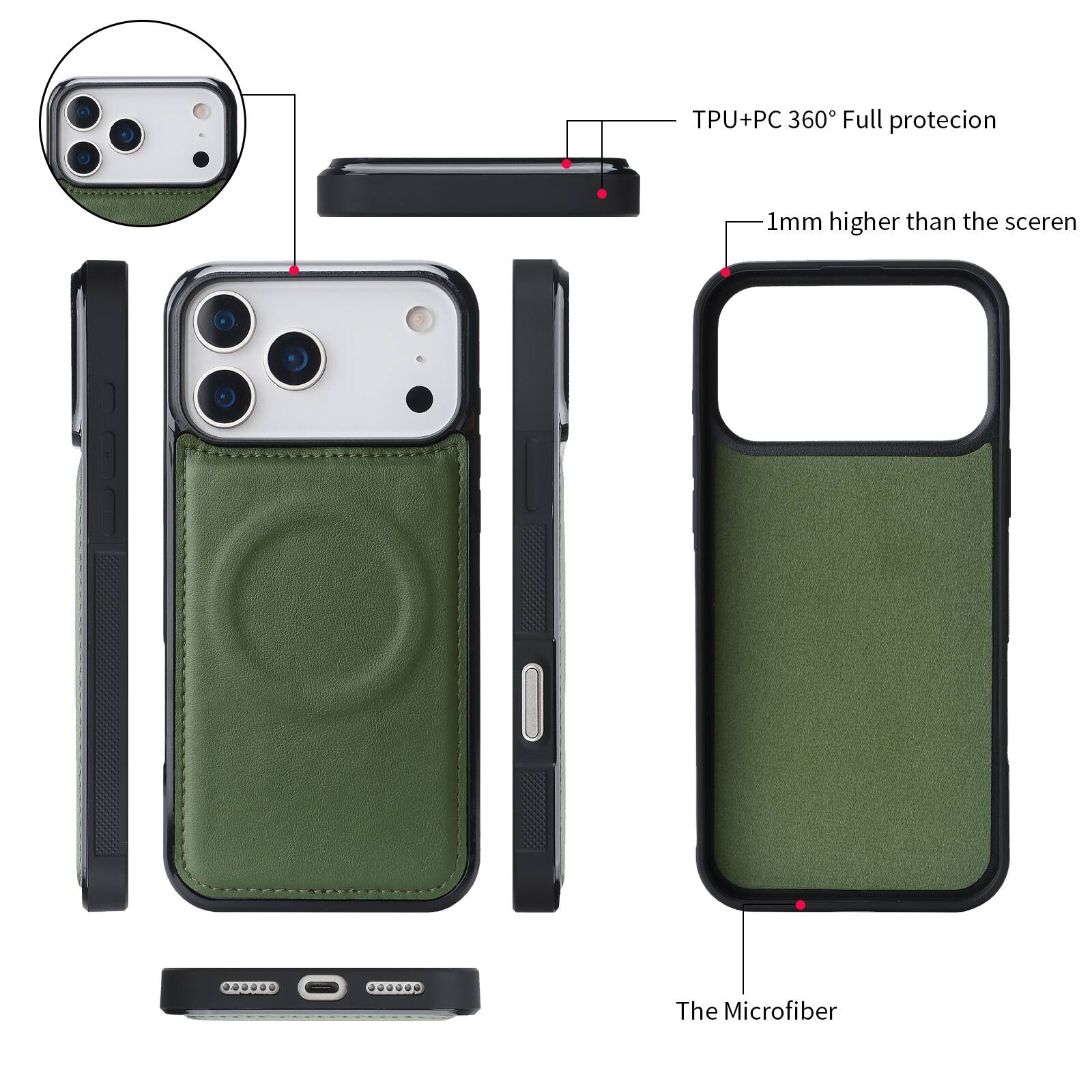 TPU+PC 360° Full protection  
1mm higher than the screen  
The Microfiber