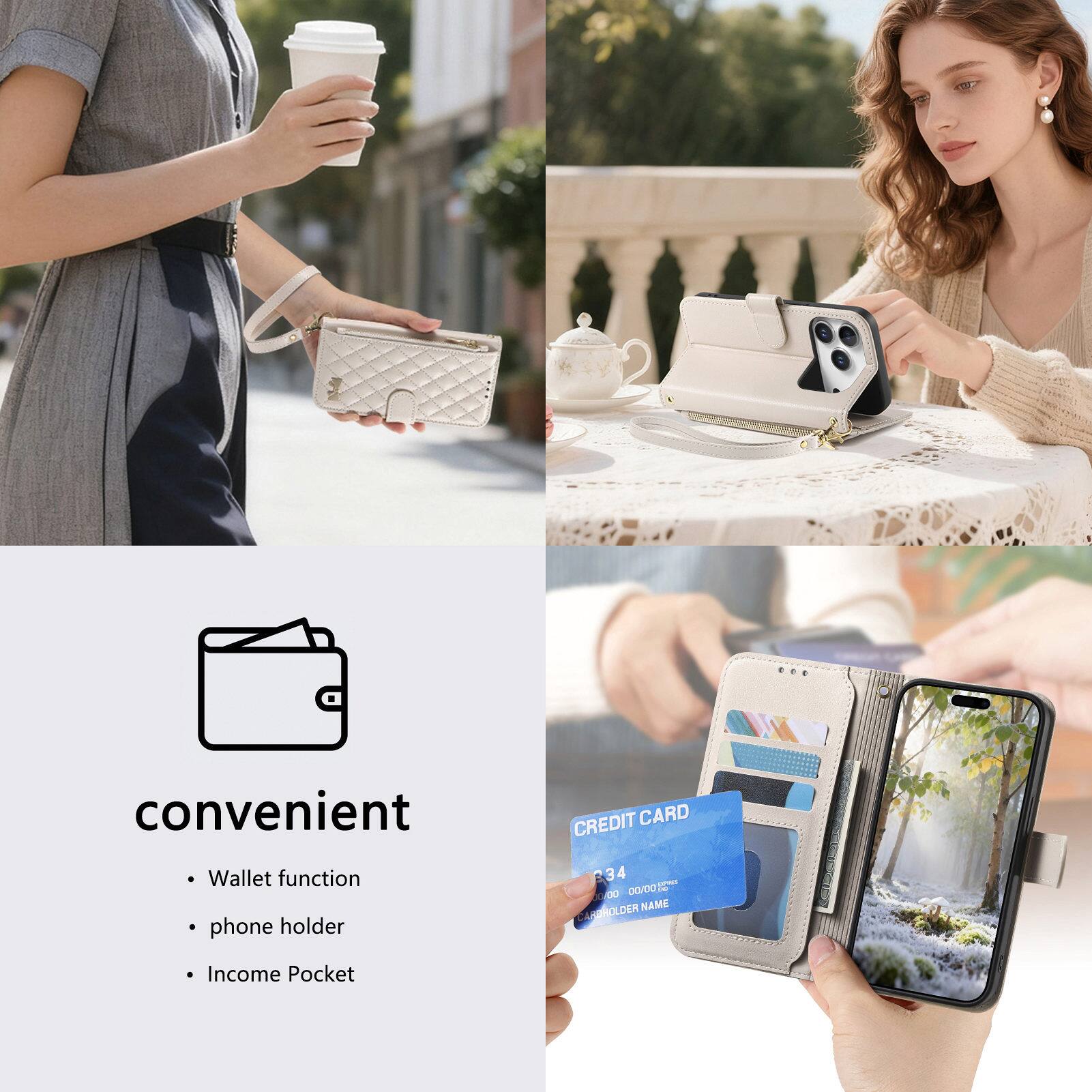 convenient  
- Wallet function  
- phone holder  
- Income Pocket  

CREDIT CARD  
1234 0000 0000 0000  
CARDHOLDER NAME