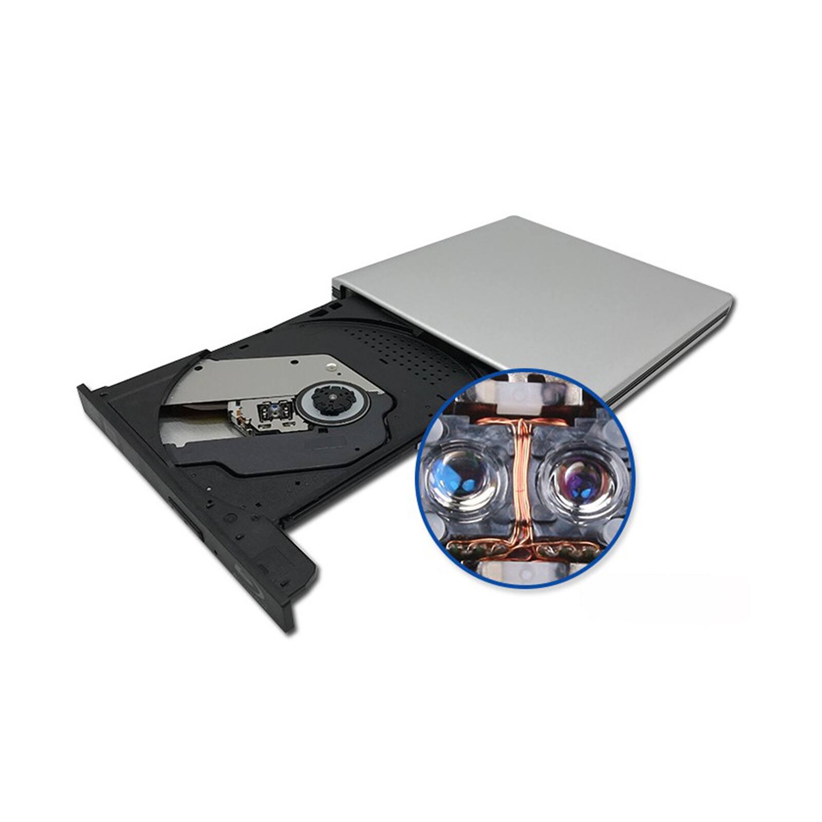Back. Topteng - 6X True Blu-ray Burner External Drive - BD/DVD/CD Writer & Player, USB 3.0 for Mac & Windows - Silver.