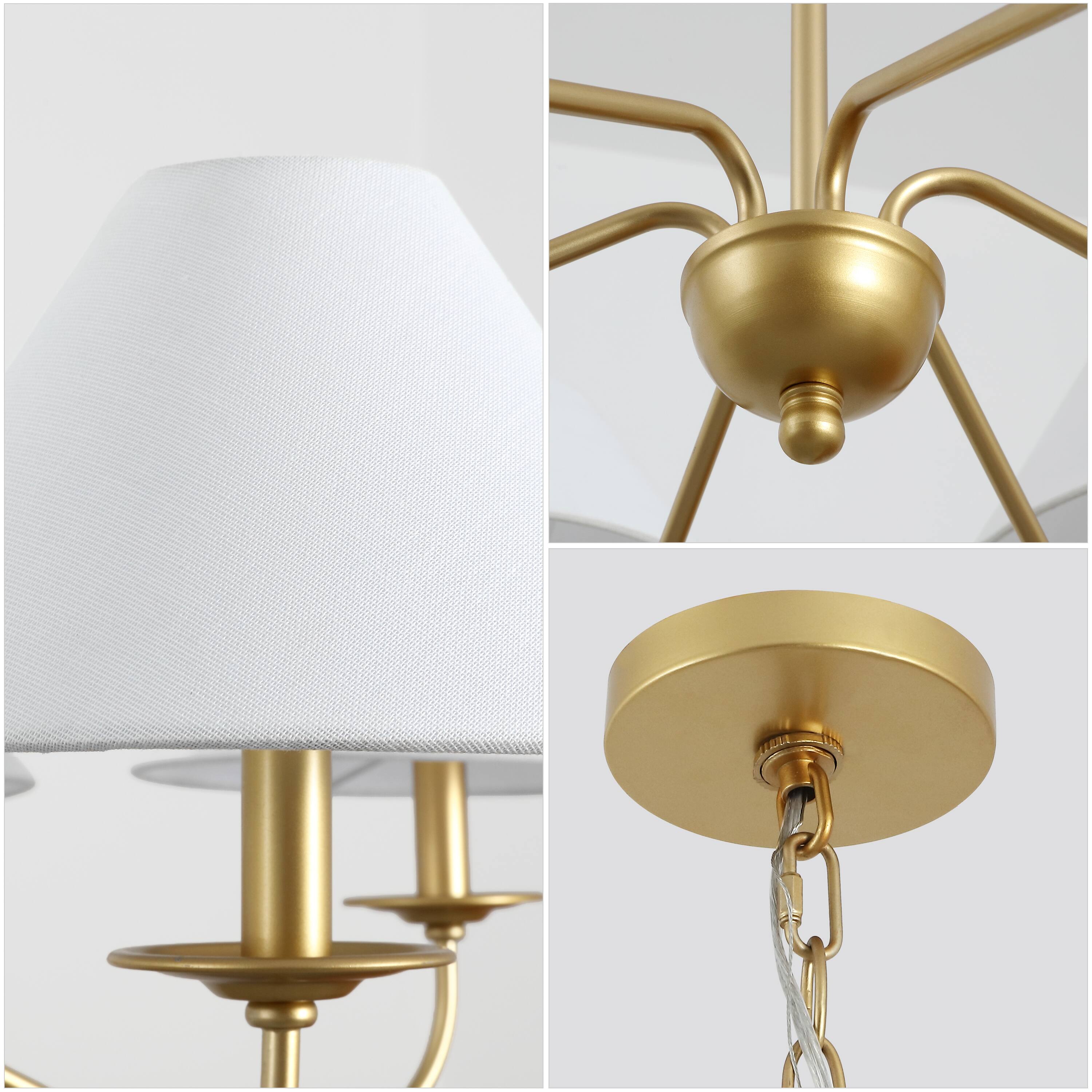 Alt View 4. Jonathan Y - Phoebe 41.5" 6-Light Grand French Country Adjustable Swooping Arm Candle-Style Metal LED Chandelier, Gold Painting - Gold Painted.