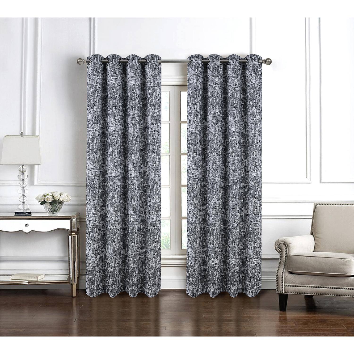 Angle. RT Designers Collection - RT Designer Collection Cambridge Jacquard Luxurious Decorative Grommet Curtain Panel 54" x 90" Charcoal - Charcoal.