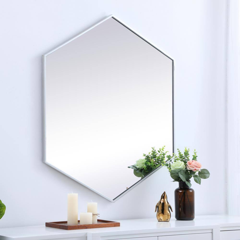 Alt View 10. Elegant Decor - Metal frame hexagon mirror 38 inch in silver - Silver.