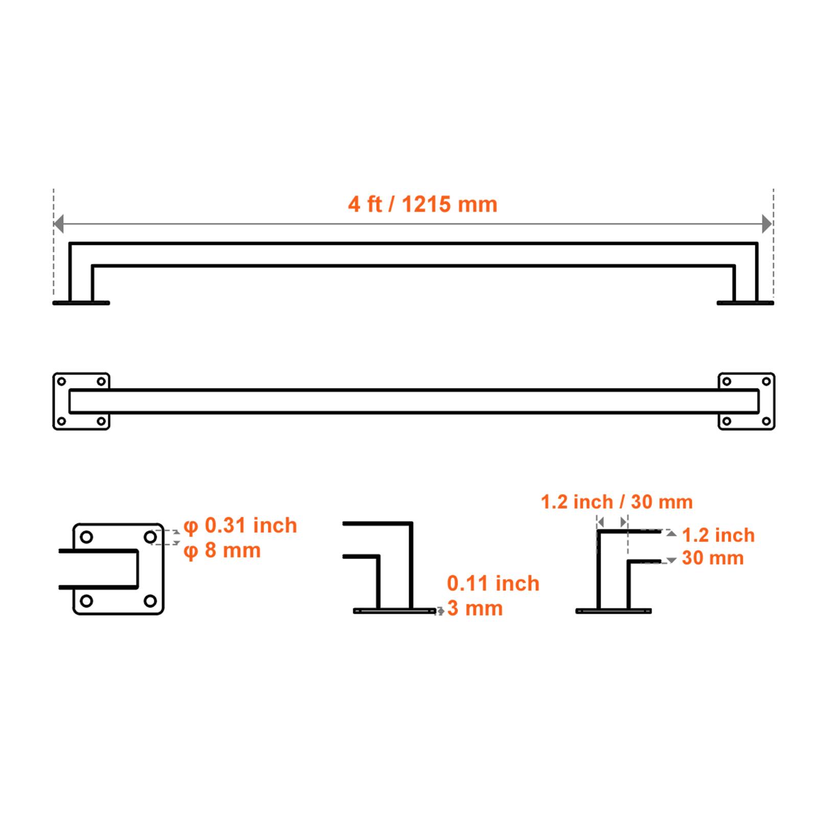 4 ft / 1215 mm

0.31 inch / 8 mm

1.2 inch / 30 mm

0.11 inch + 3 mm