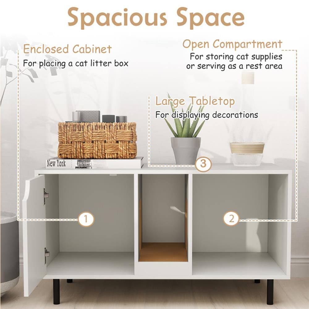Spacious Space

Enclosed Cabinet
For placing a cat litter box

Open Compartment
For storing cat supplies or serving as a rest area

Large Tabletop
For displaying decorations

New York