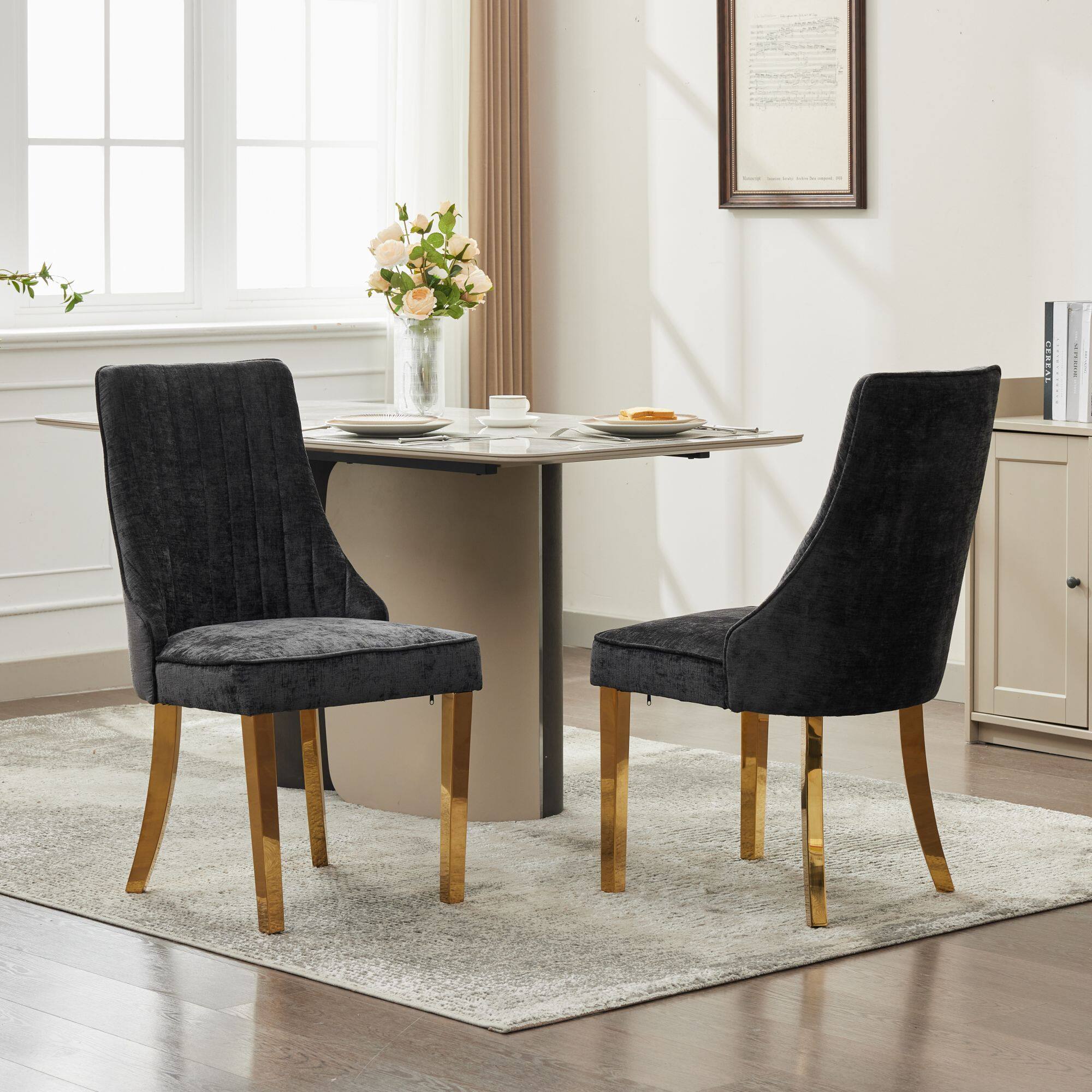 Front. Lirago - Dining Room Chairs Set of 2 Upholstered Chenille Fabric High Back Accent Chairs 37.6"H x18.9"D x19.7"W Black - Black.