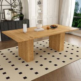 Loheer - 78 Inch Dining Table for 6, Modern Farmhouse Rectangular Wood Veneer Table with Storage Base - Oak