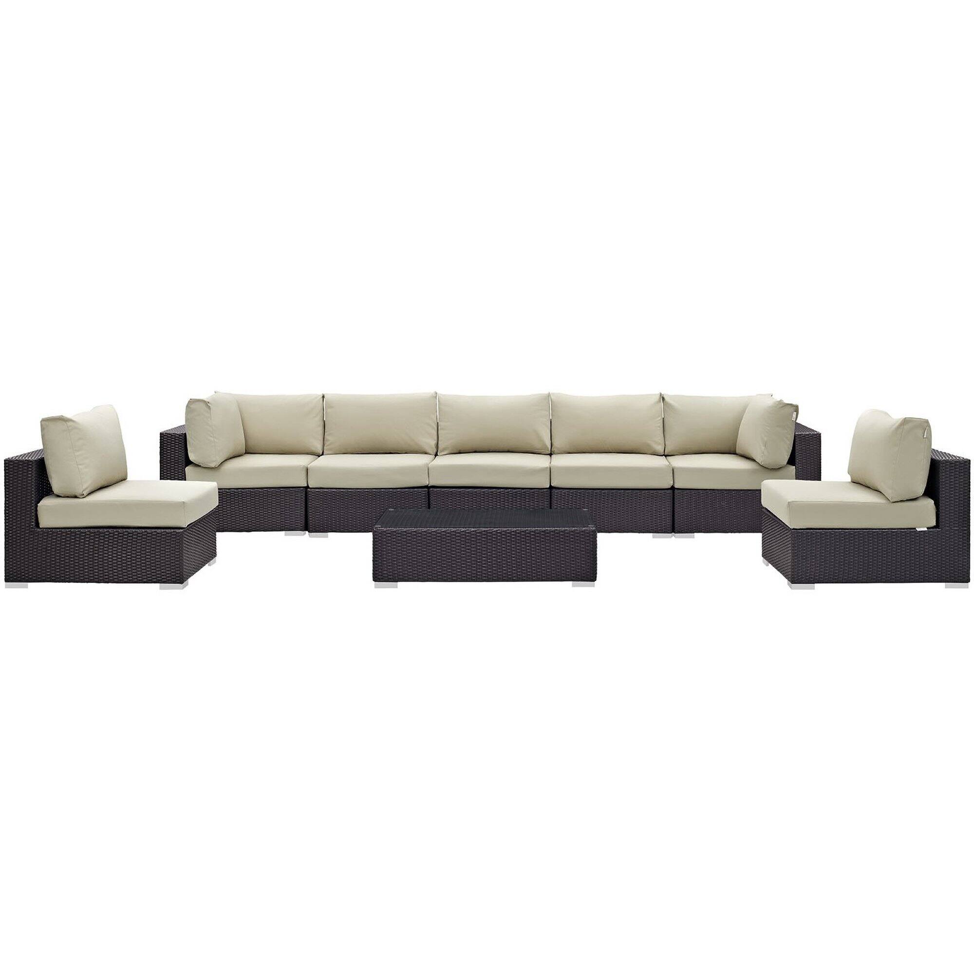 Left. Modway - Convene 8-Piece Outdoor Patio Sectional Set - Cushioned Modular Seating with Armrests - Espresso Beige.