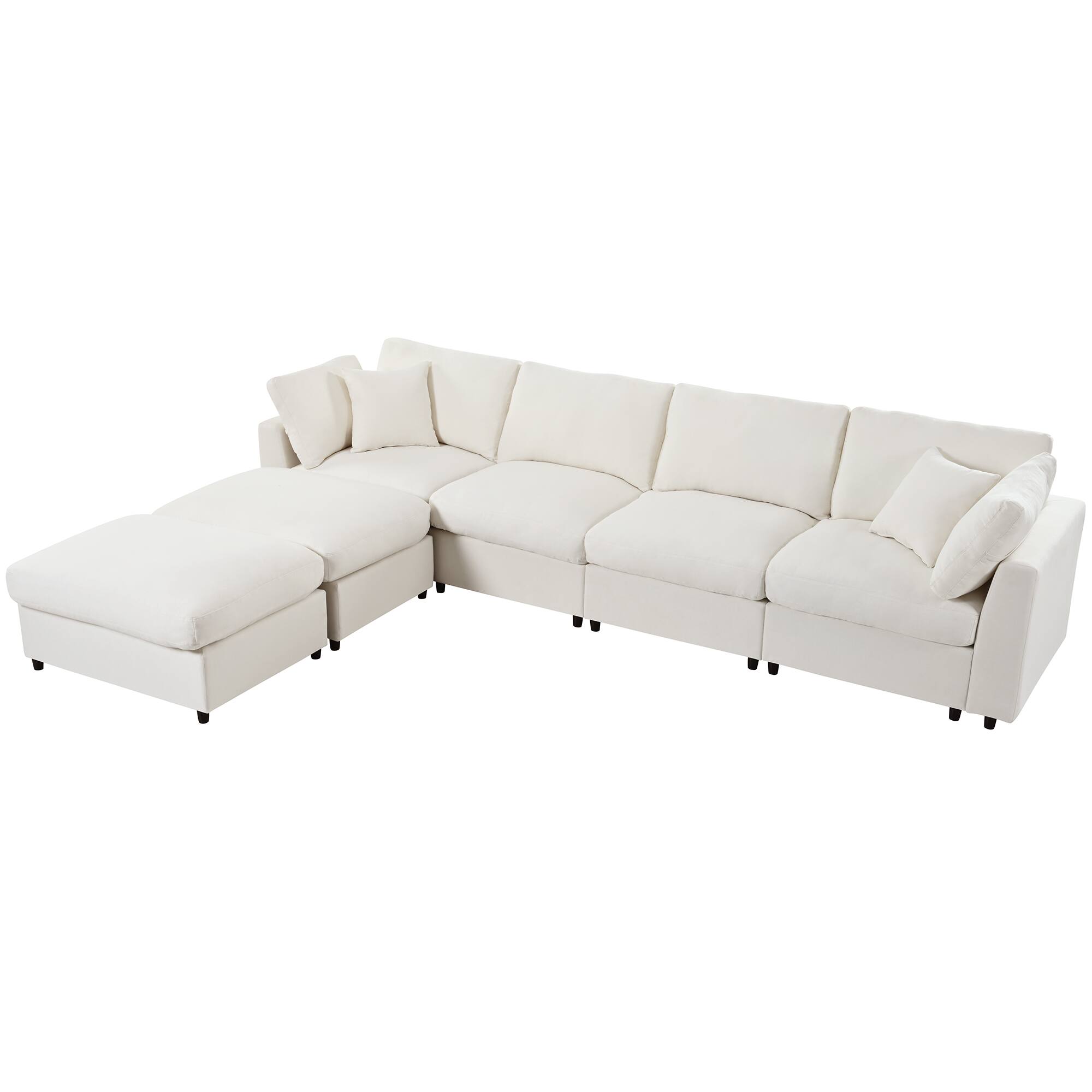 Left. Whisen - 128" Modular U-Shaped Chenille Sectional Sofa with 2 Movable Ottomans for Living Room & Home Theater - Beige.