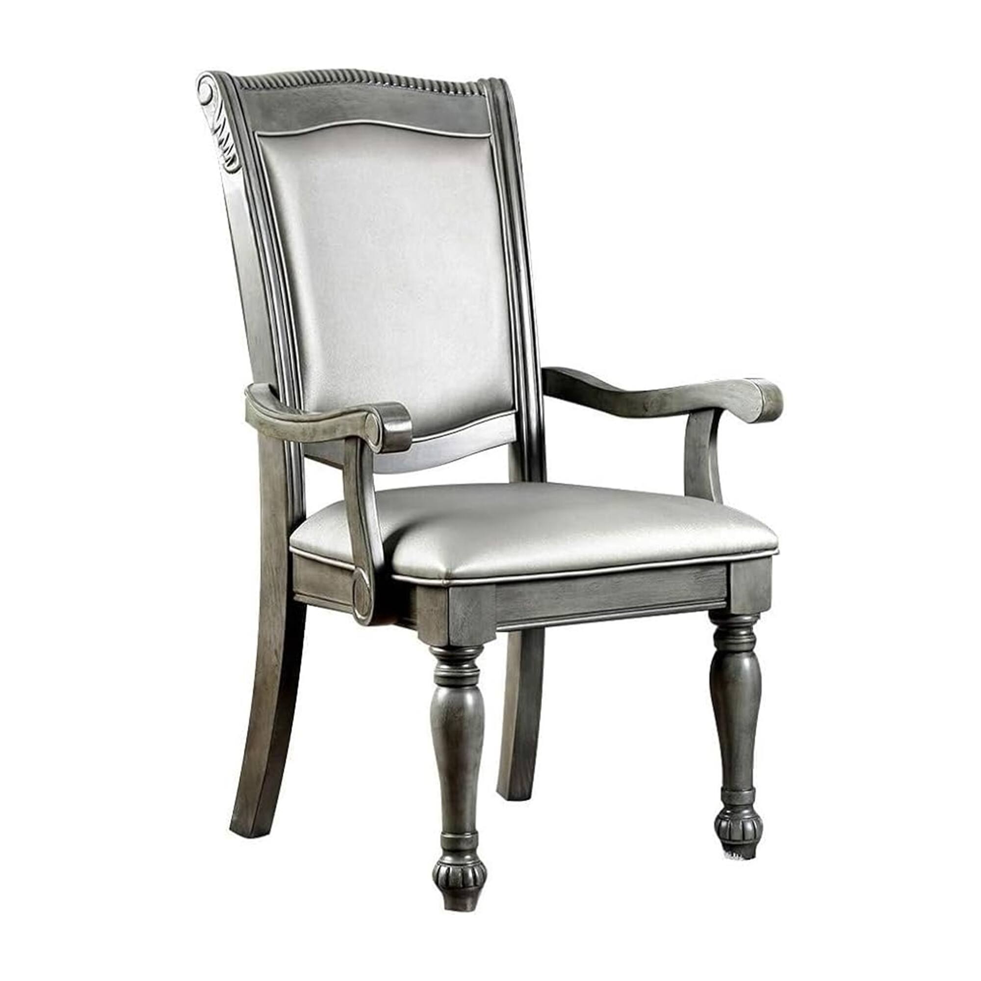 Alt View 2. Manhattan Lane - Ena 7pc Dining Table Set, Gray Faux Leather, Extendable 79-103 Inch - Gray, Silver.