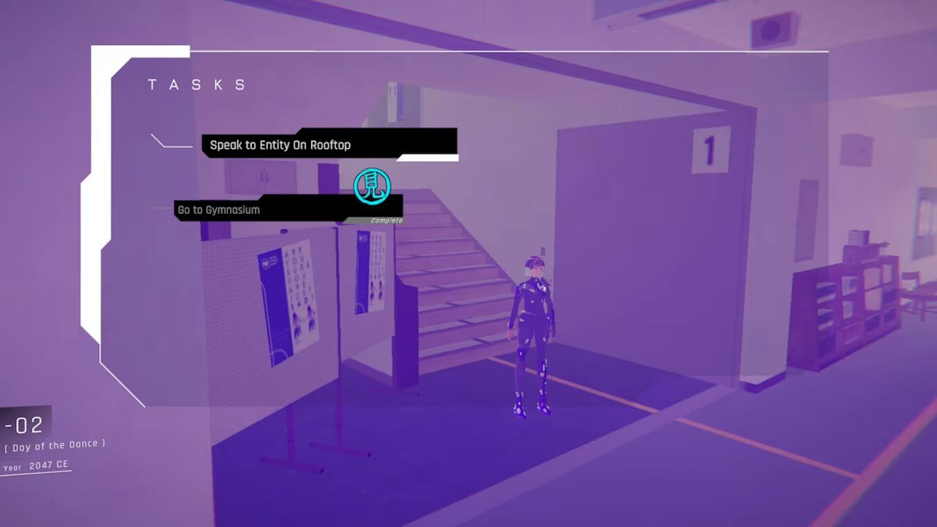 TASKS
- Speak to Entity On Rooftop
- Go to Gymnasium

-02 [Day of the Dance]
Year 2047 CE