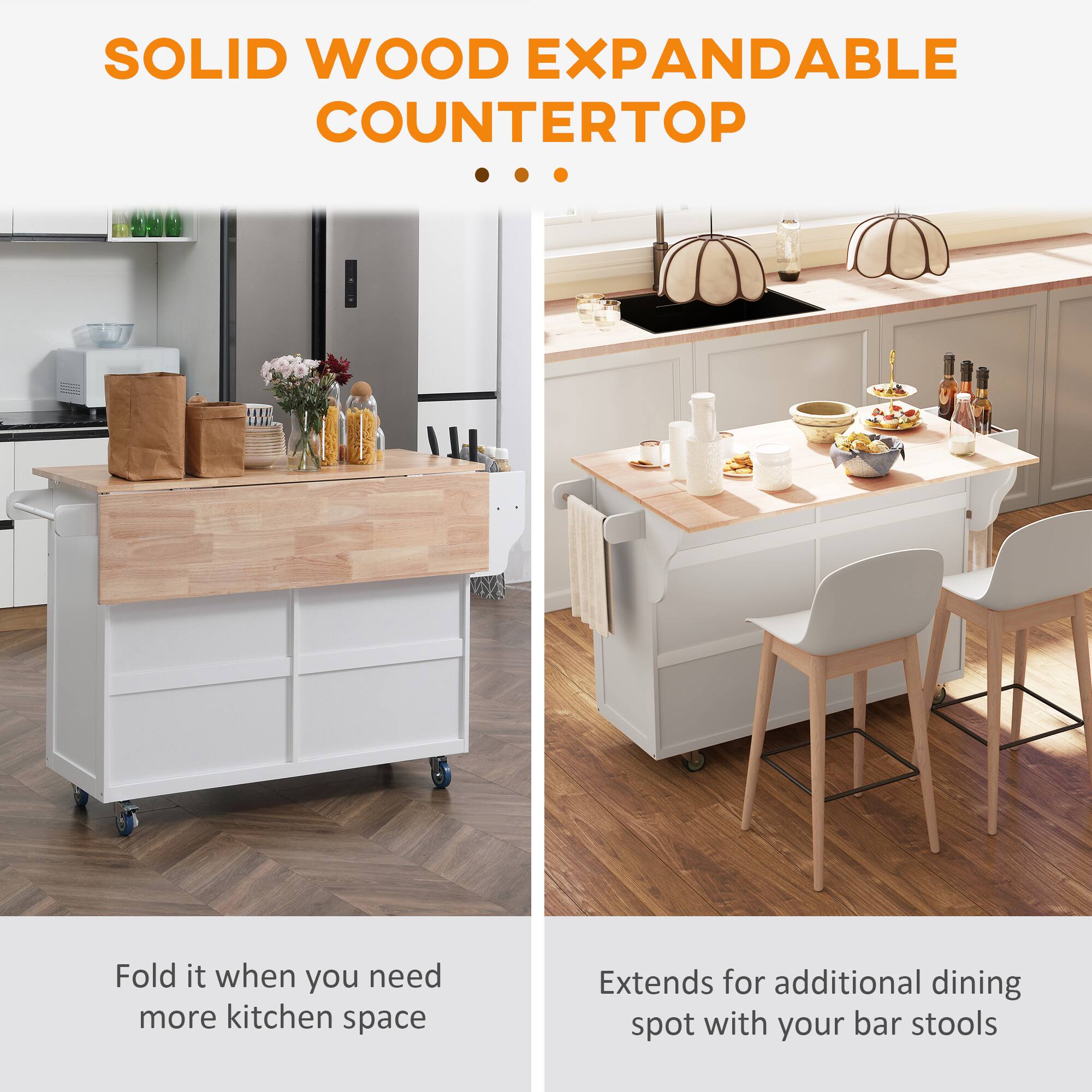 SOLID WOOD EXPANDABLE COUNTERTOP

Fold it when you need more kitchen space

Extends for additional dining spot with your bar stools