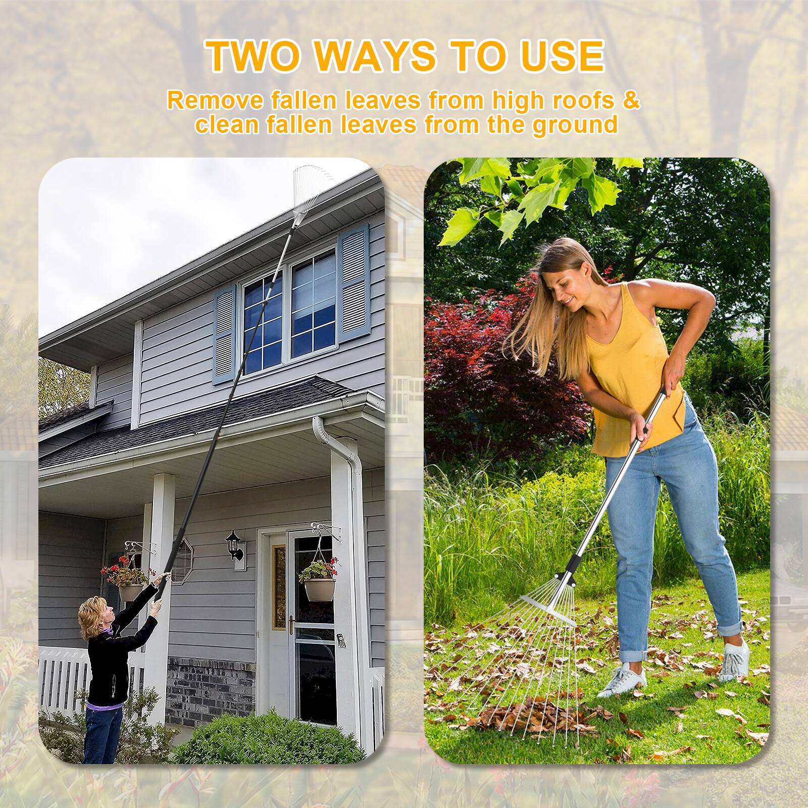 TWO WAYS TO USE  
Remove fallen leaves from high roofs & clean fallen leaves from the ground