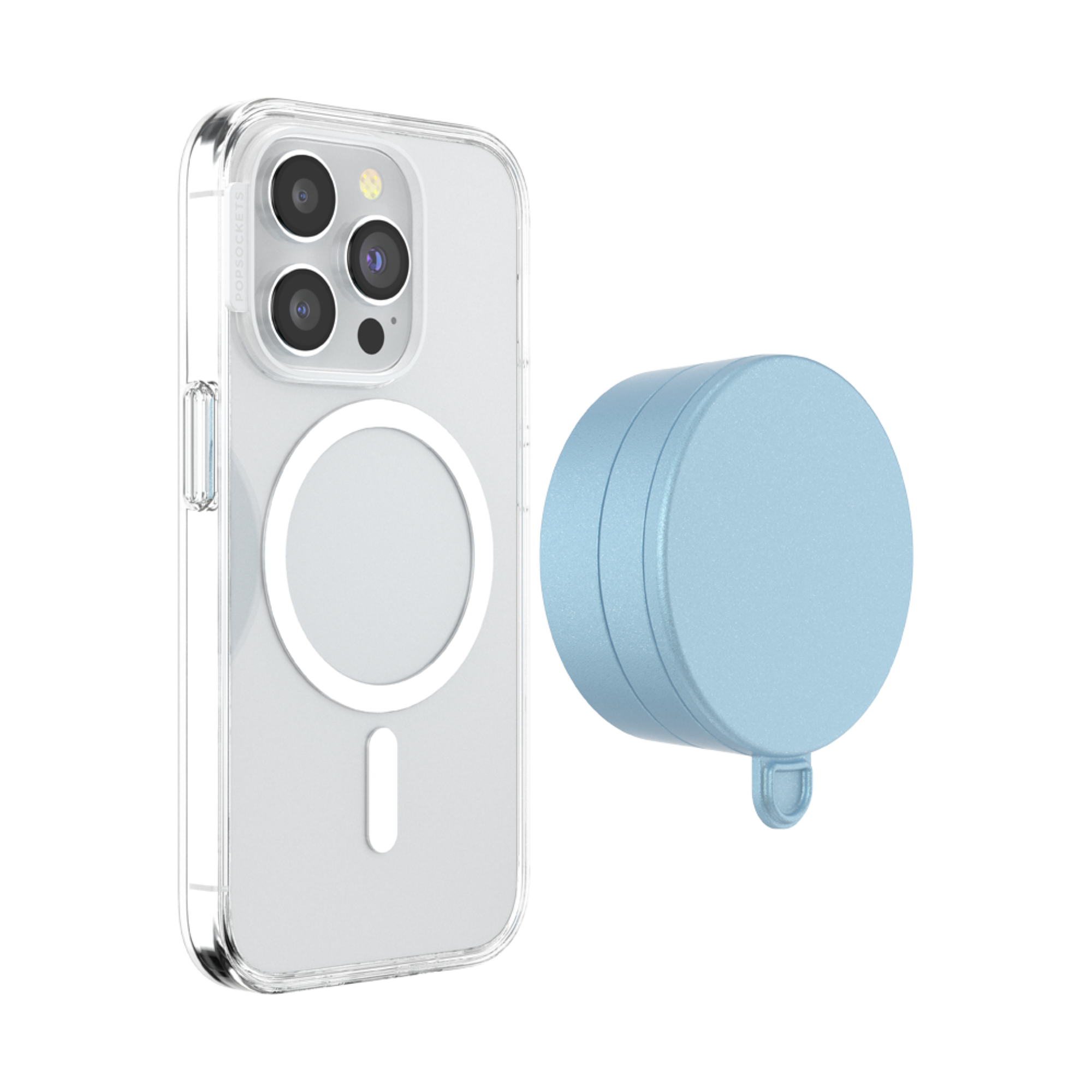 Left. PopSockets - Multi-Surface Magnetic Suction Phone with MagSafe for Mobile Phones - Metallic Blue Sigh.