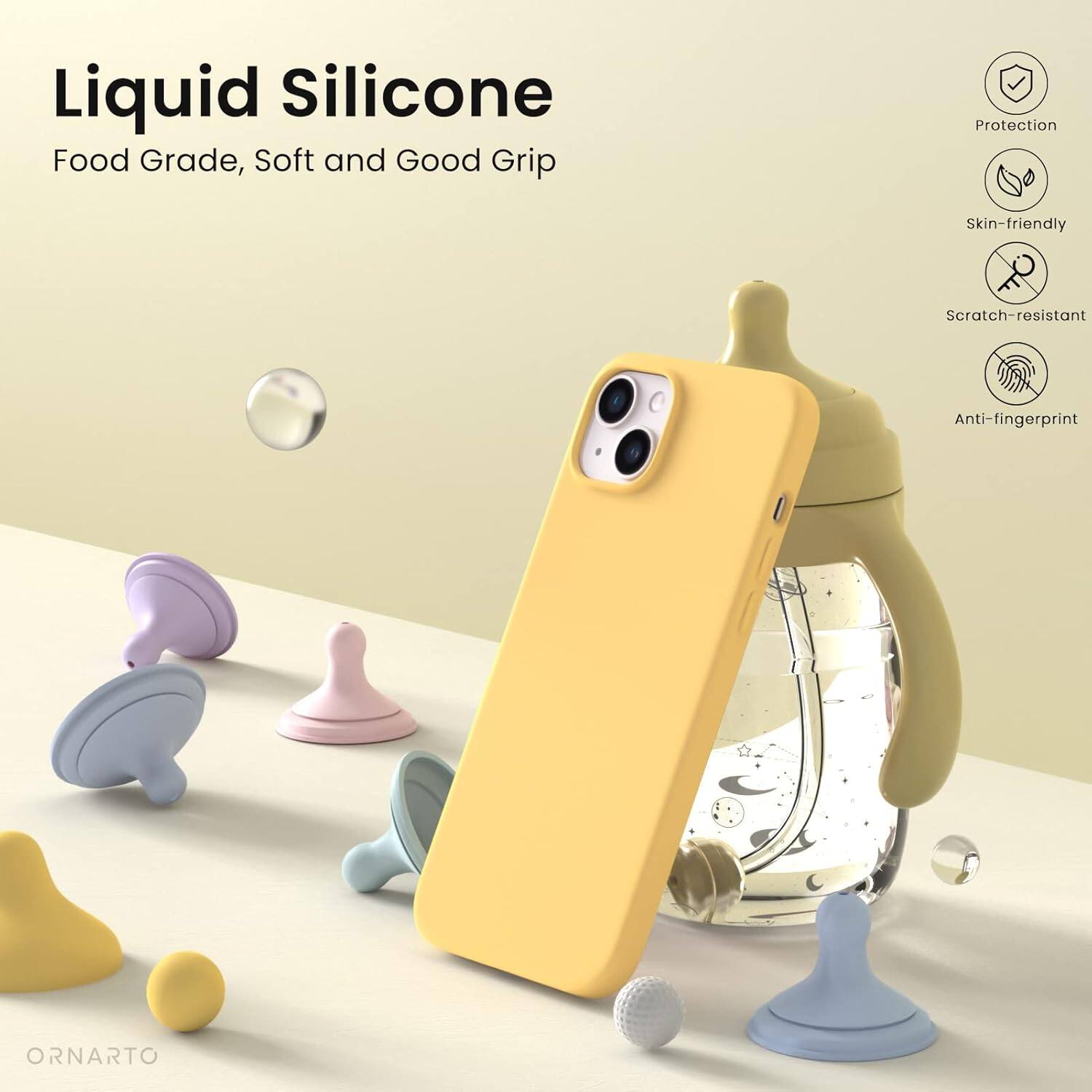 Liquid Silicone, Food Grade, Soft and Good Grip, Protection, Skin-friendly, Scratch-resistant, Anti-fingerprint, ORNARTO