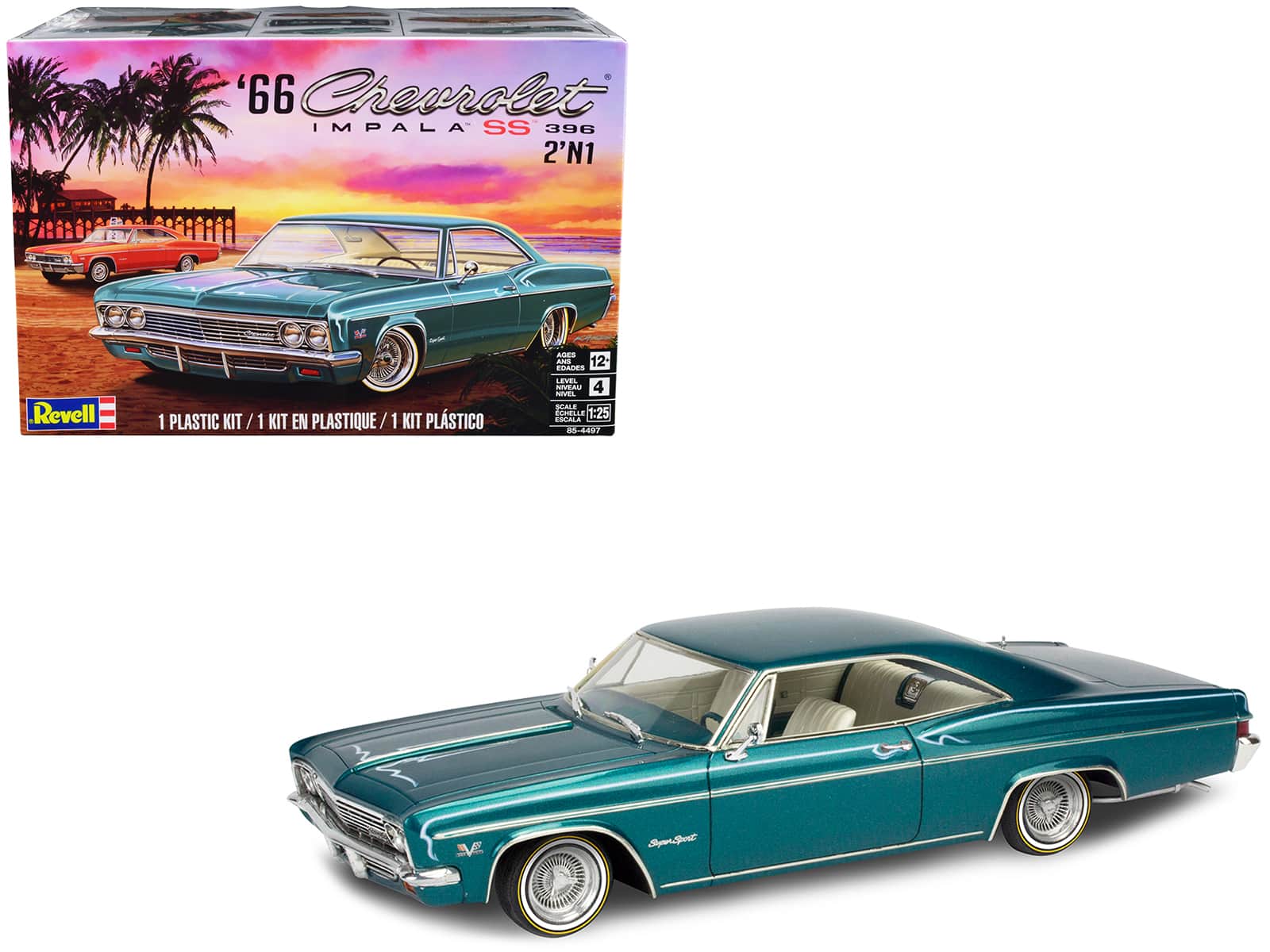 Level 4 Model Kit 1966 Chevrolet Impala SS 396 2-in-1 Kit 1/25 Scale Model by Revell - Blue