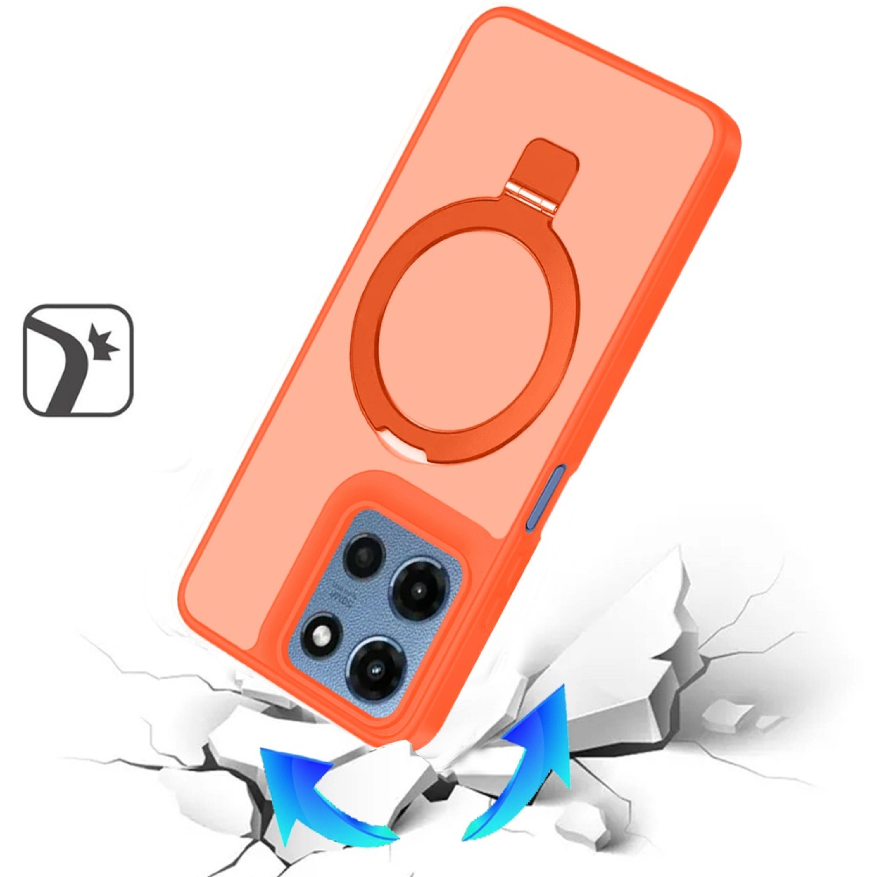 Angle. Kitcheniva - Metal Circle Ring Stand Case Plus Tempered Glass For Moto G 2025/2026/G Play 2026 Cosmic Orange - Cosmic Orange.