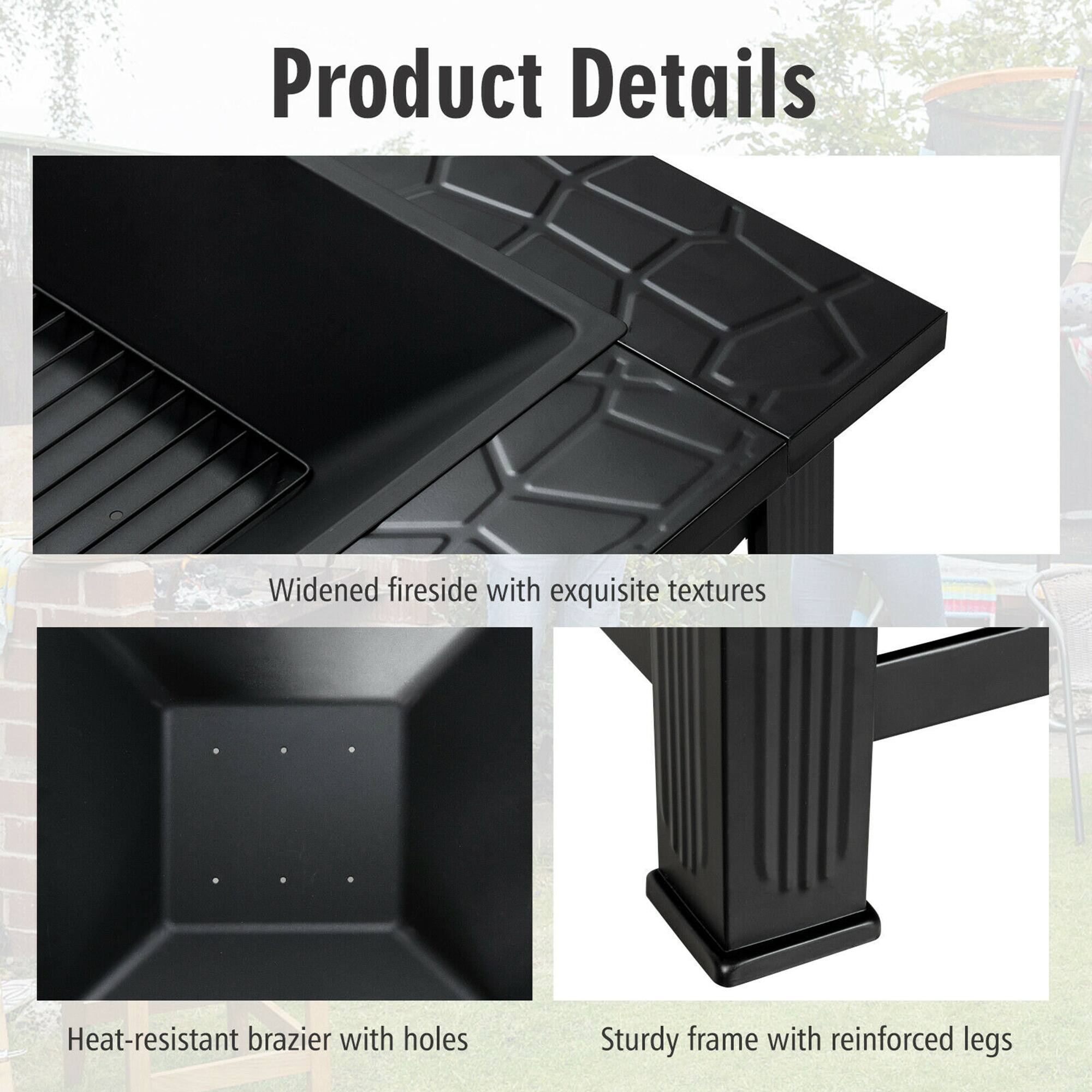 Product Details

- Widened fireside with exquisite textures
- Heat-resistant brazier with holes
- Sturdy frame with reinforced legs