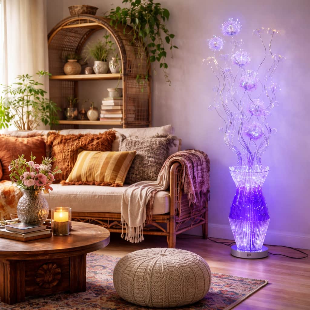 FC Design - 55"H Elegant Translucent Vase with Blue  Floral Flame LED Floor Lamp