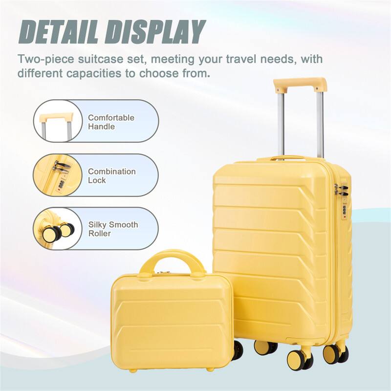 DETAIL DISPLAY  
Two-piece suitcase set, meeting your travel needs, with different capacities to choose from.  

- Comfortable Handle  
- Combination Lock  
- Silky Smooth Roller