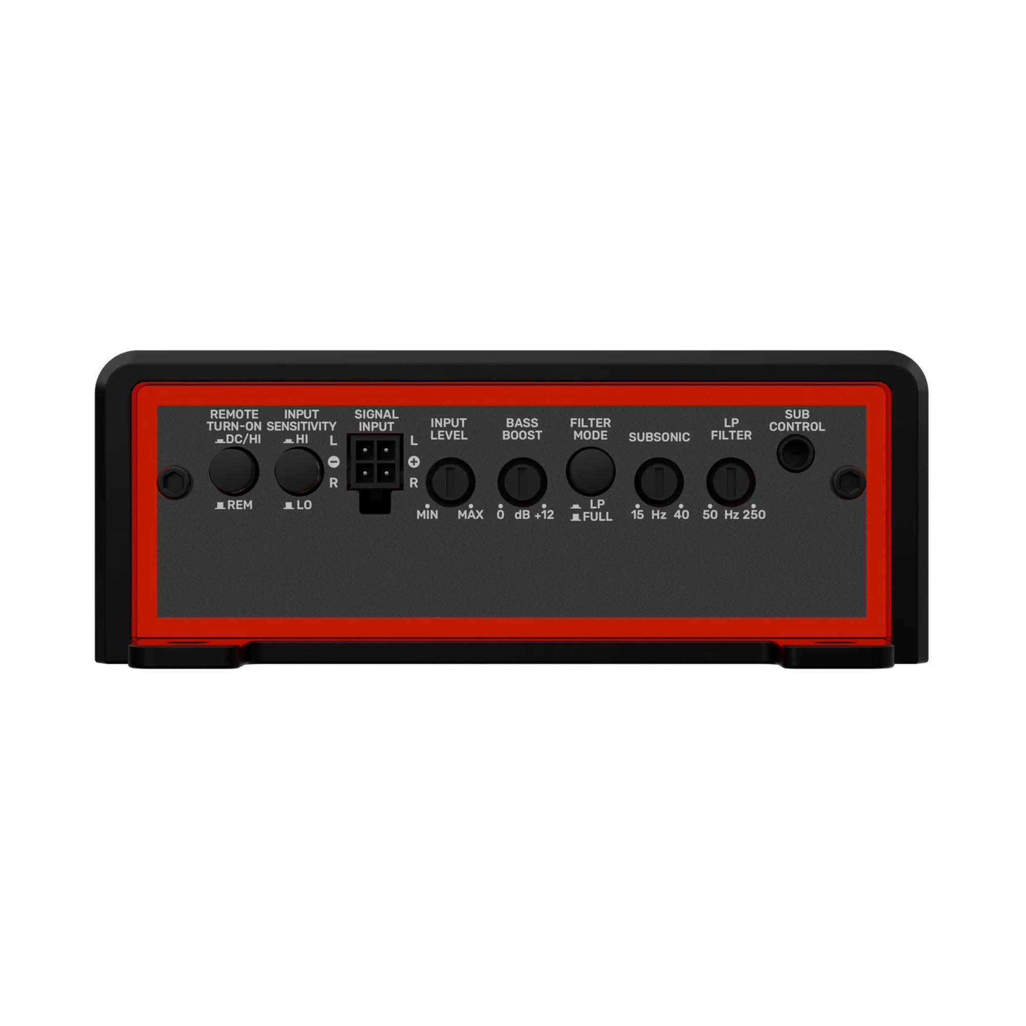 REMOTE TURN-ON SENSITIVITY DC/Hi  
INPUT LEVEL  
SIGNAL INPUT  
INPUT LEVEL  
BASS BOOST  
FILTER LP  
SUBSONIC FILTER  
LP CONTROL  

REM LO  
L R  
MIN MAX 0 dB +12  
15 Hz 40 50 Hz 250