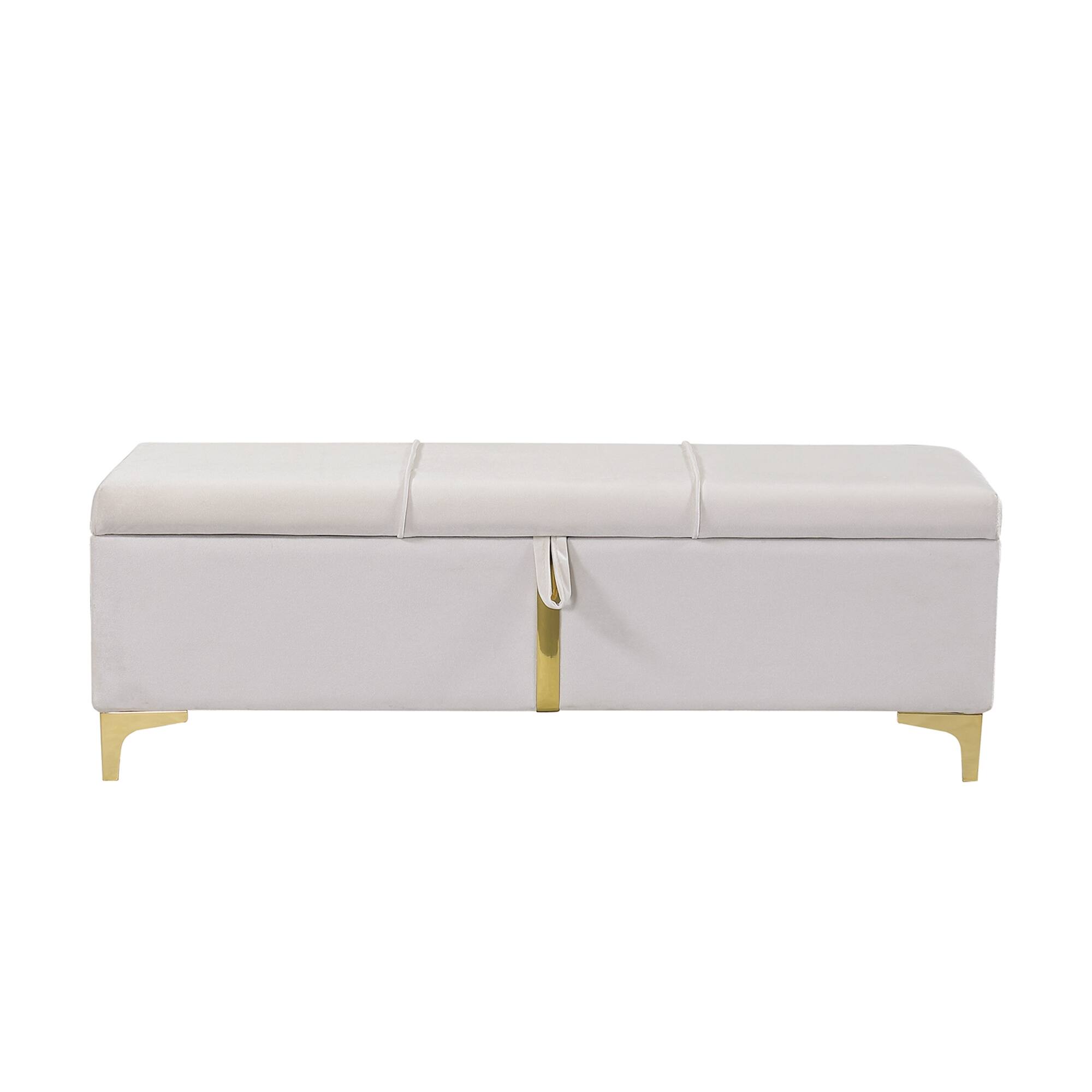 Alt View 2. GOODSILO - Elegant Upholstered Storage Ottoman Bench with Metal Legs - Beige.